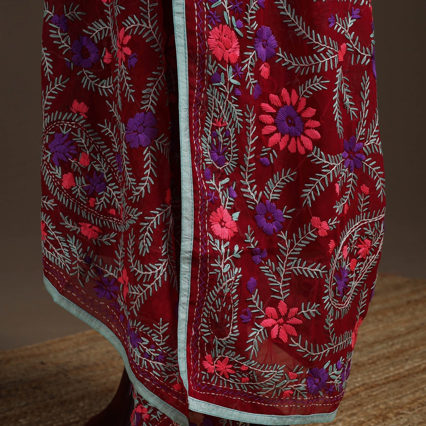 Georgette hand embroidered phulkari dupatta 30 - handcrafted