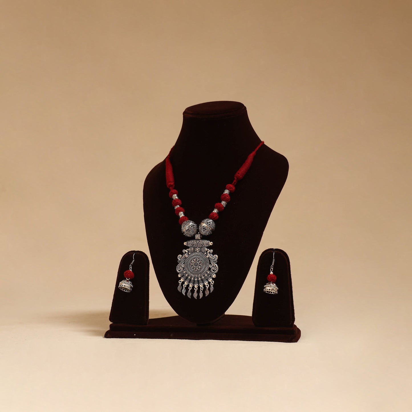 German silver thread beads necklace set 33 - handcrafted