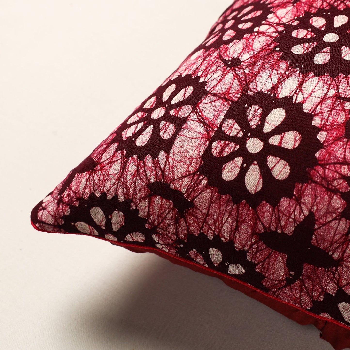 Maroon - Hand Batik Printed Cotton Cushion Cover (16 x 16 in)