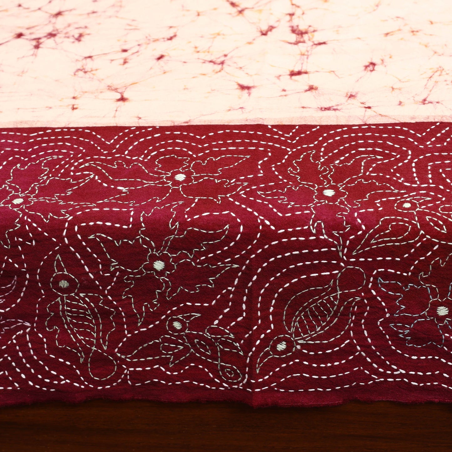 Hand Batik Printed Cotton Kantha Work Bedsheet