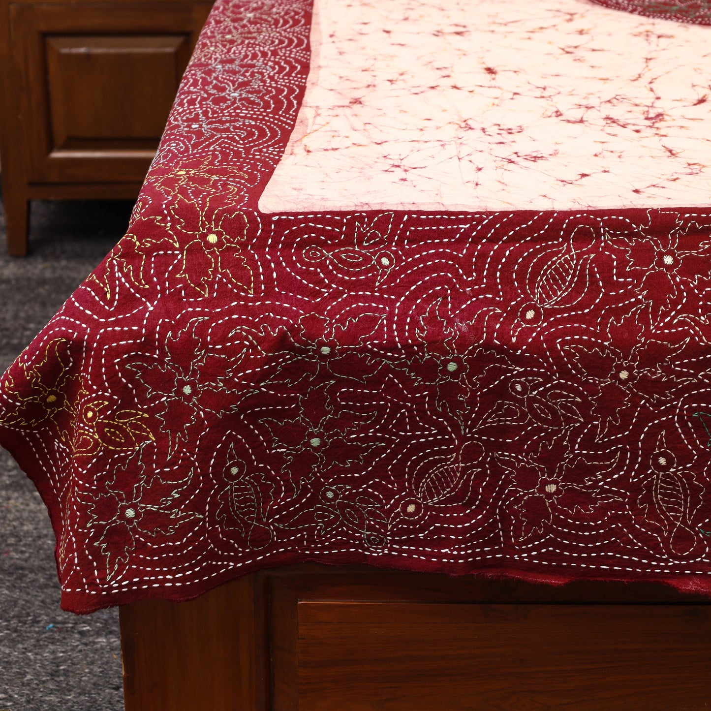 Hand Batik Printed Cotton Kantha Work Bedsheet