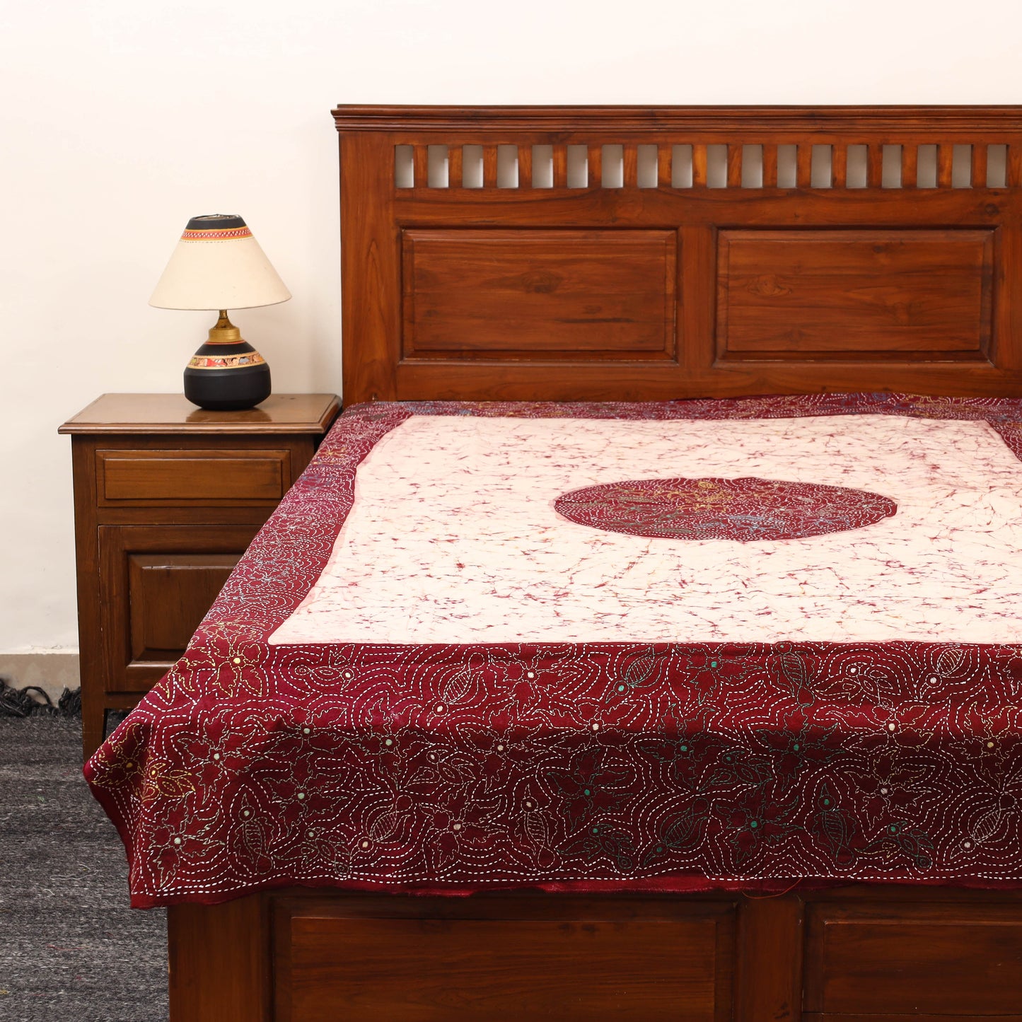 Hand Batik Printed Cotton Kantha Work Bedsheet