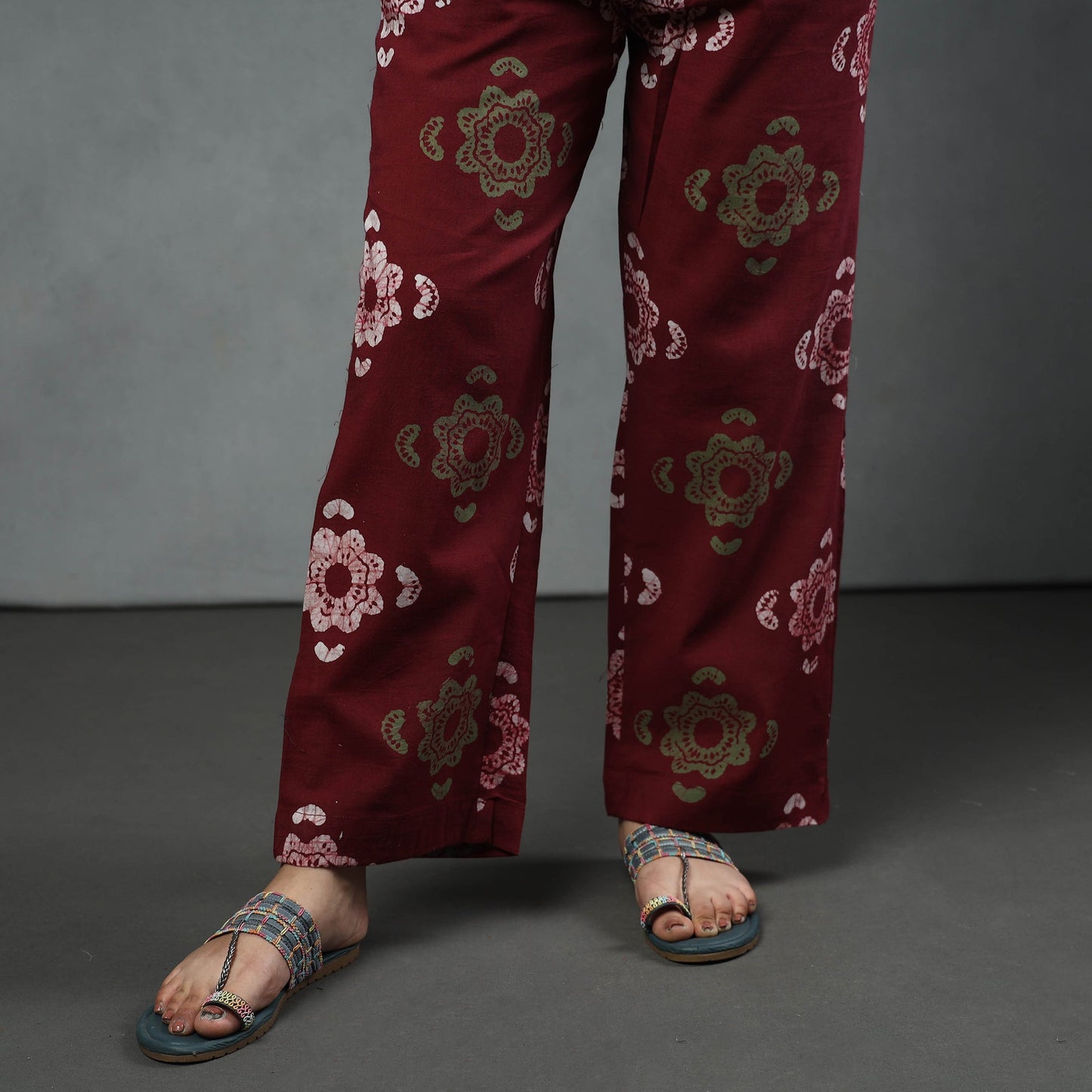 Maroon - hand batik printed cotton kurta with palazzo &