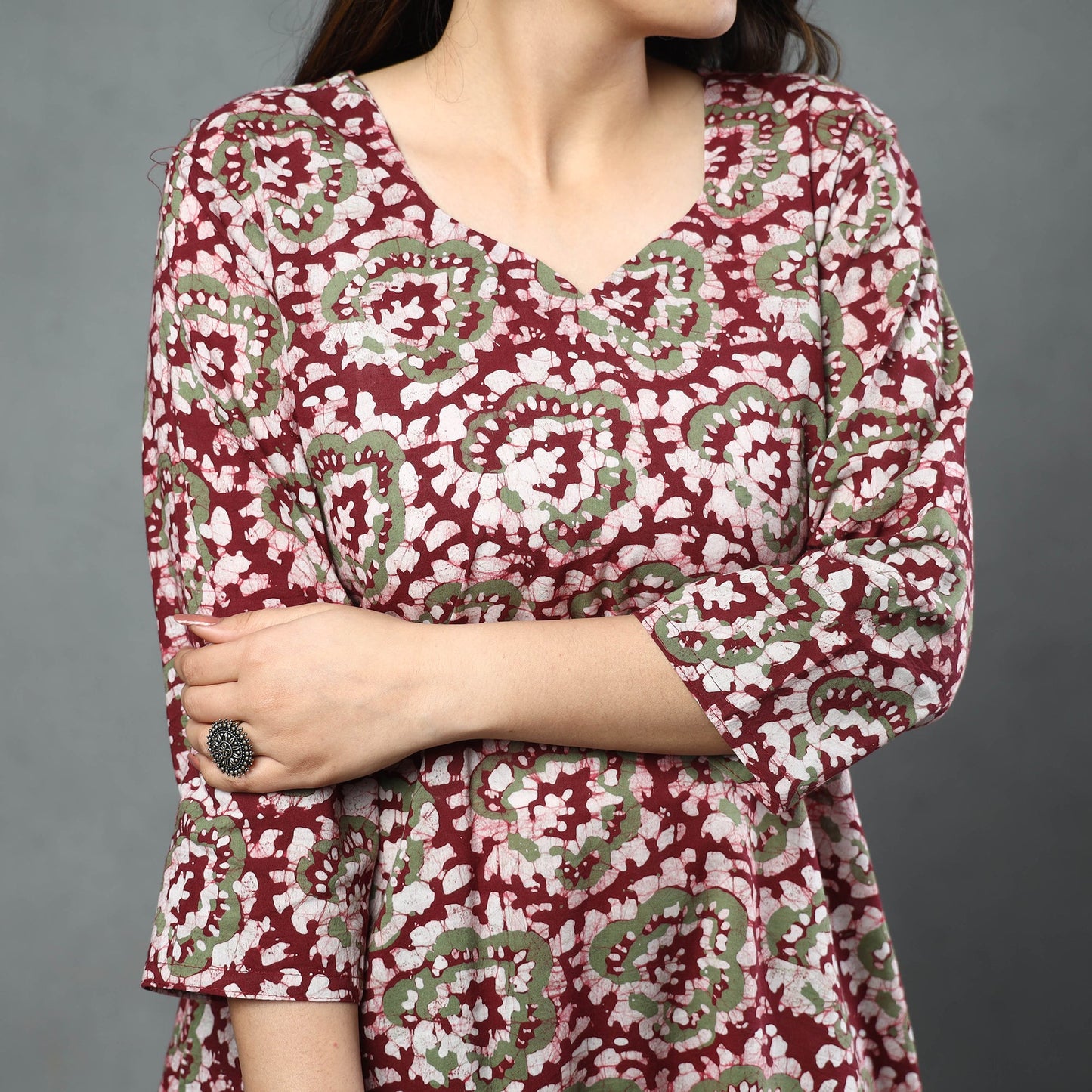 Maroon - hand batik printed cotton kurta with palazzo &