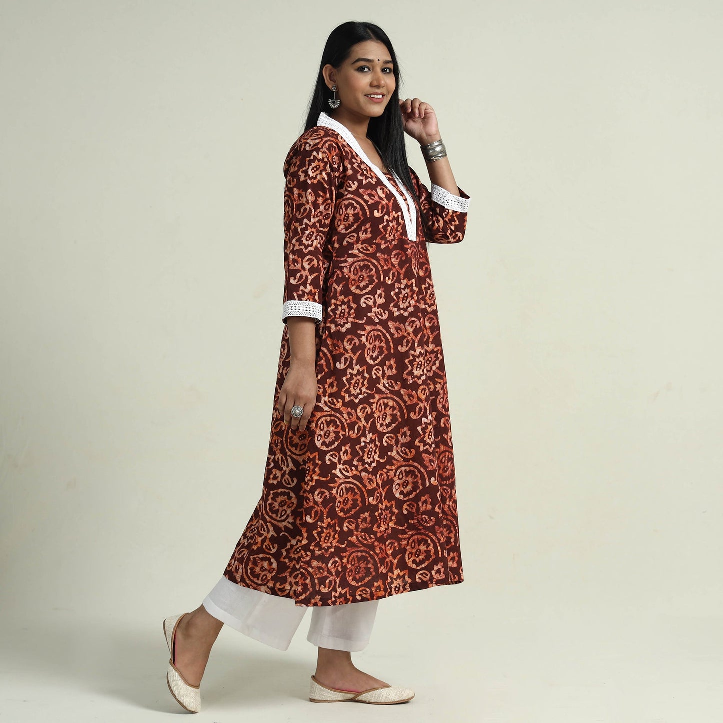 Hand Batik Printed Cotton Kurta with Palazzo Set