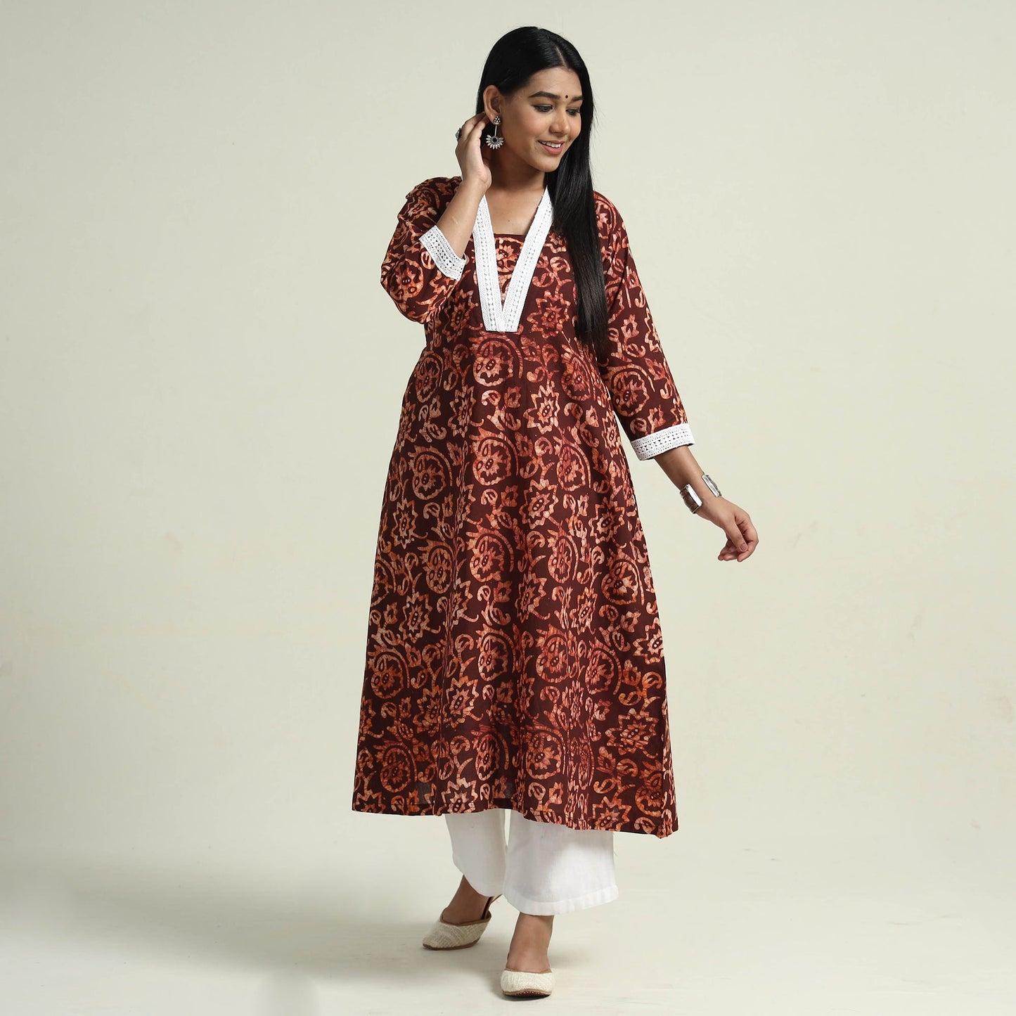 Hand Batik Printed Cotton Kurta with Palazzo Set