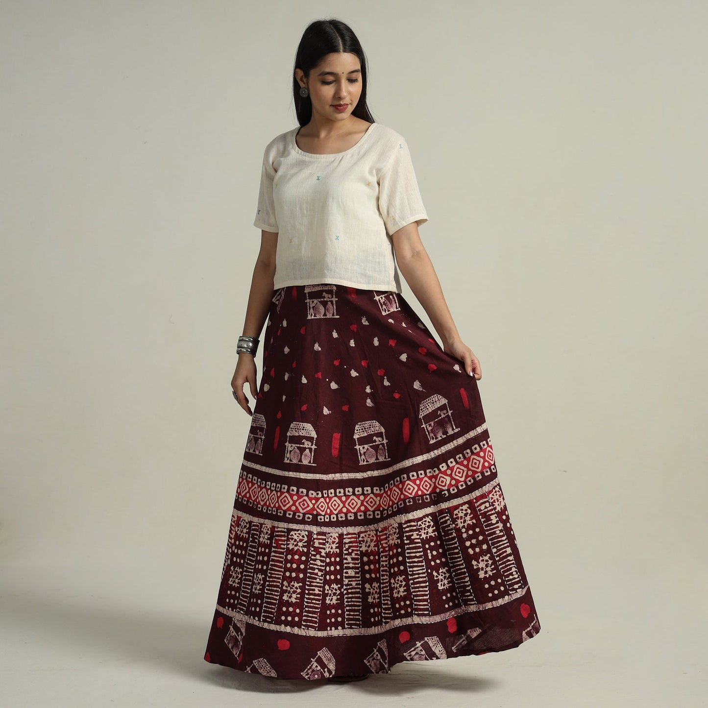 Buy Hand Batik Printed Running Stitch Cotton Long Skirt 39 Online l iTokri.com