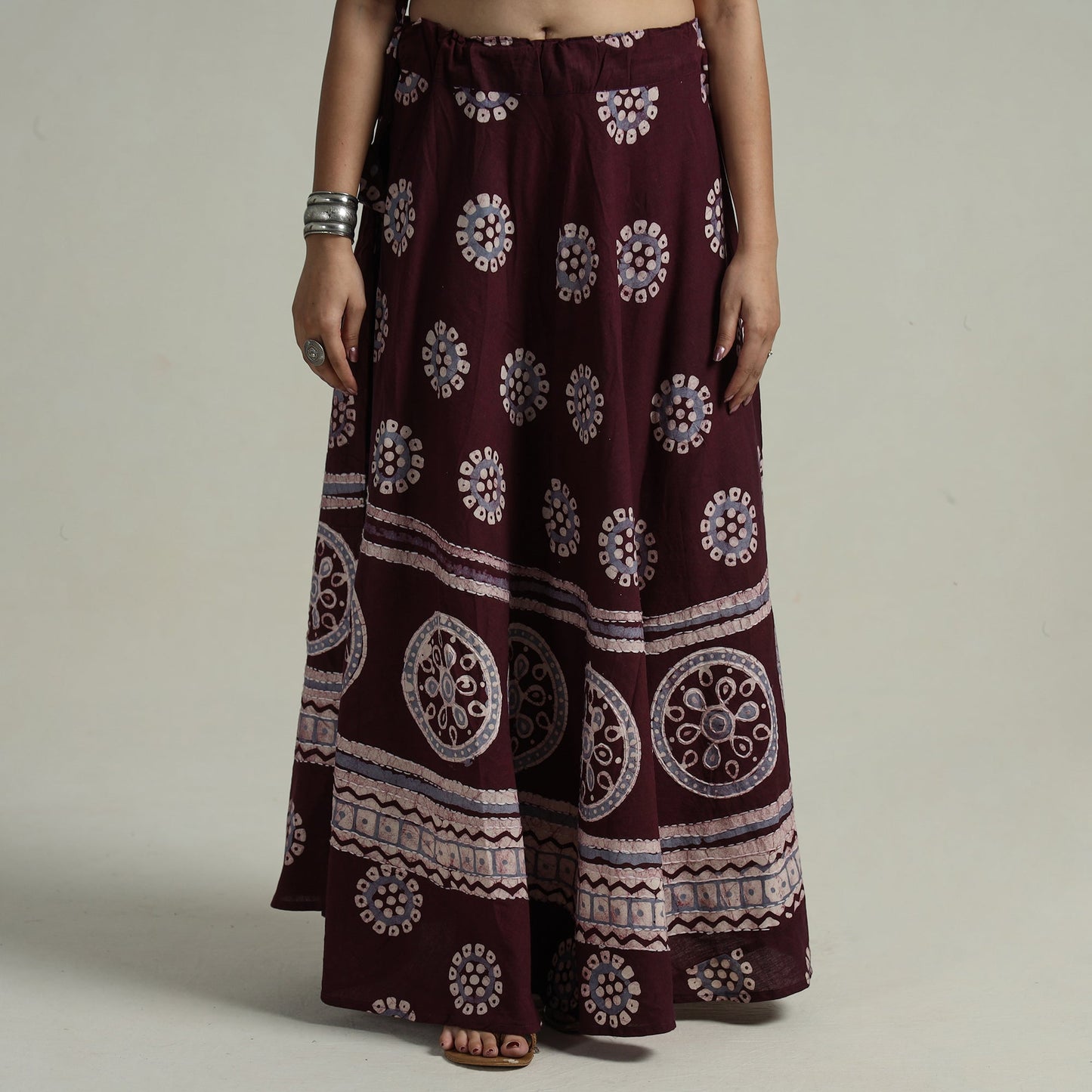 Maroon - hand batik printed running stitch cotton long