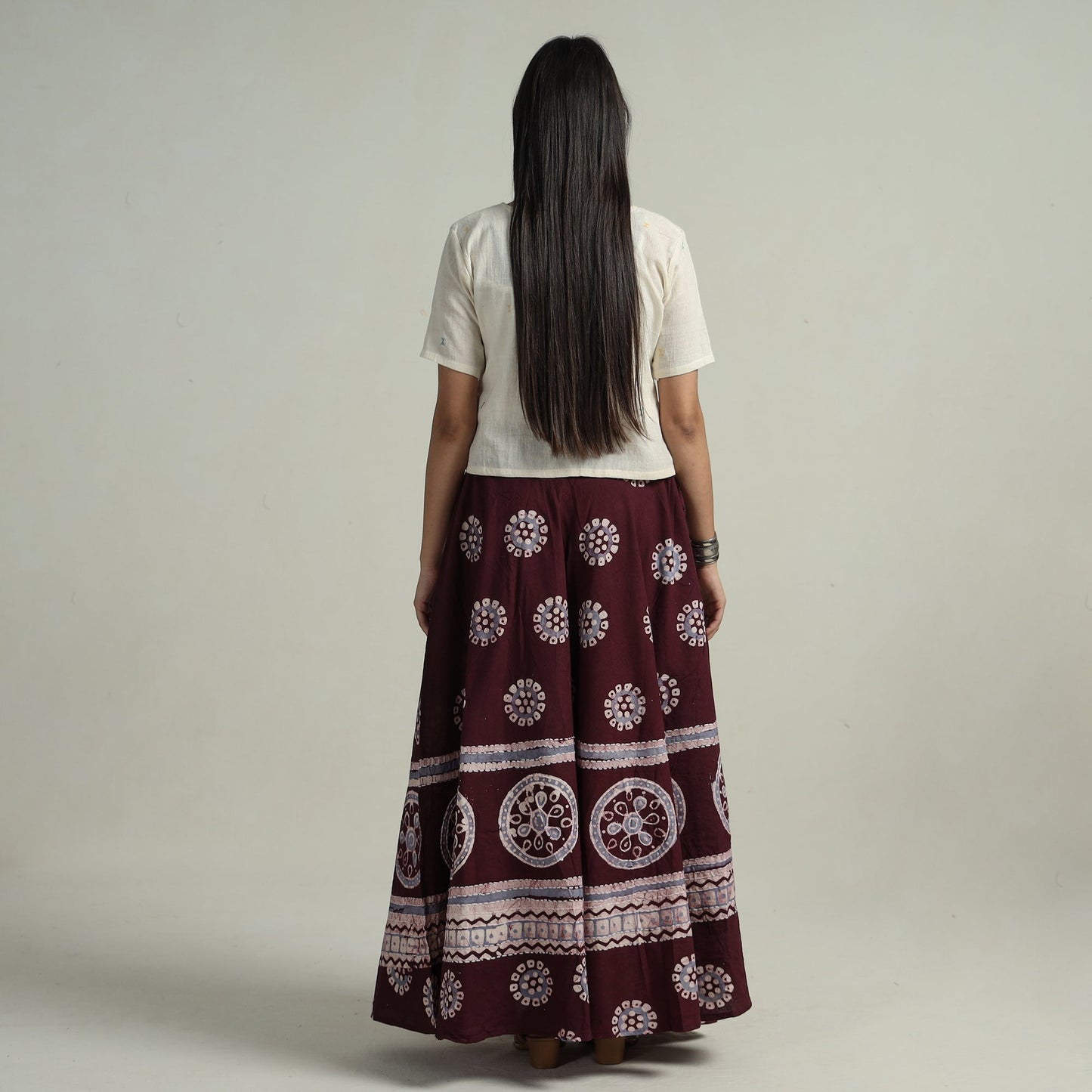 Maroon - hand batik printed running stitch cotton long