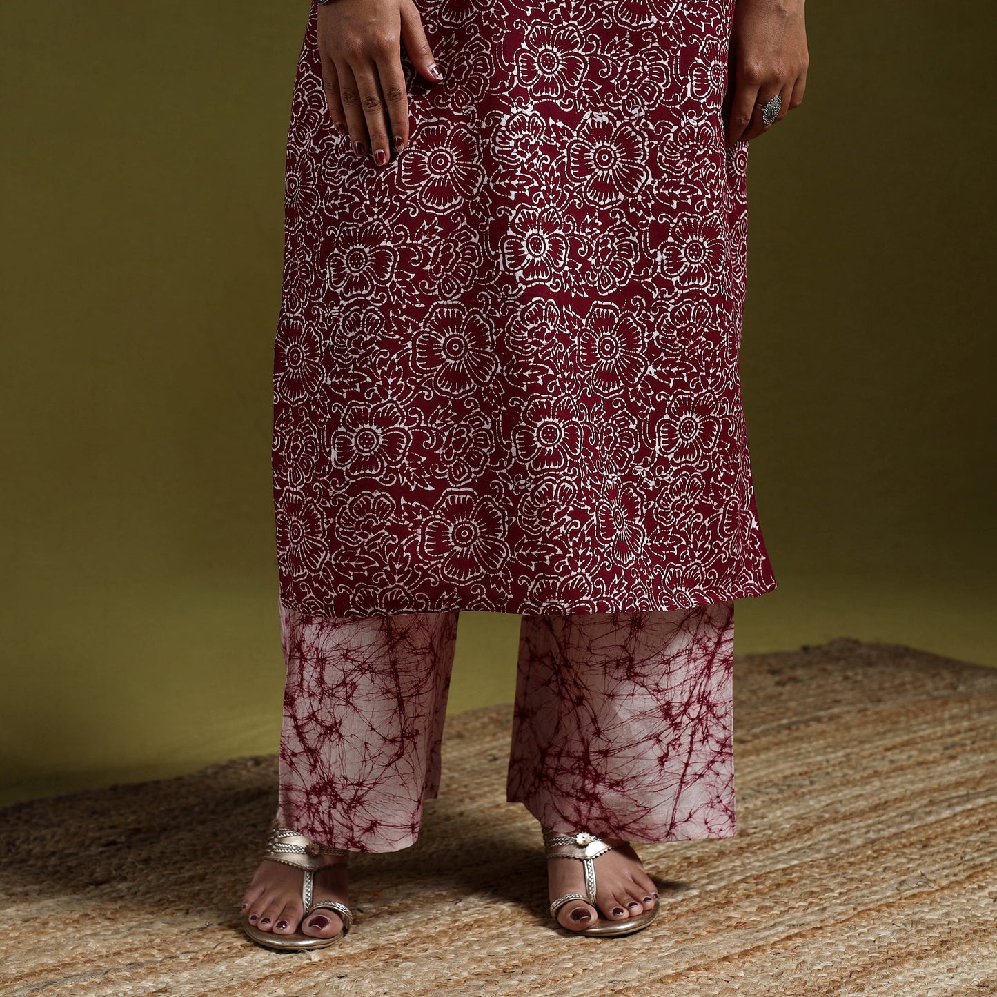Hand block batik print cotton suit set with dupatta