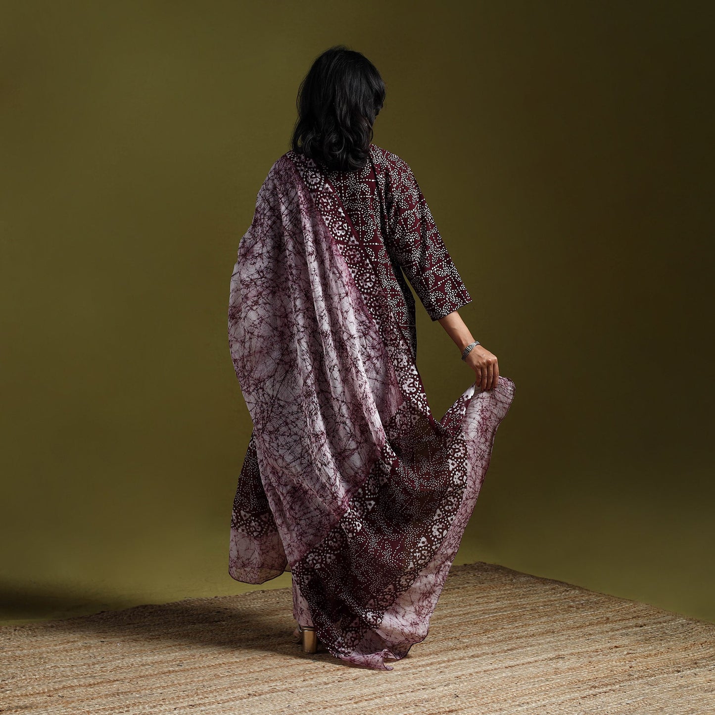 Hand block batik print cotton suit set with dupatta