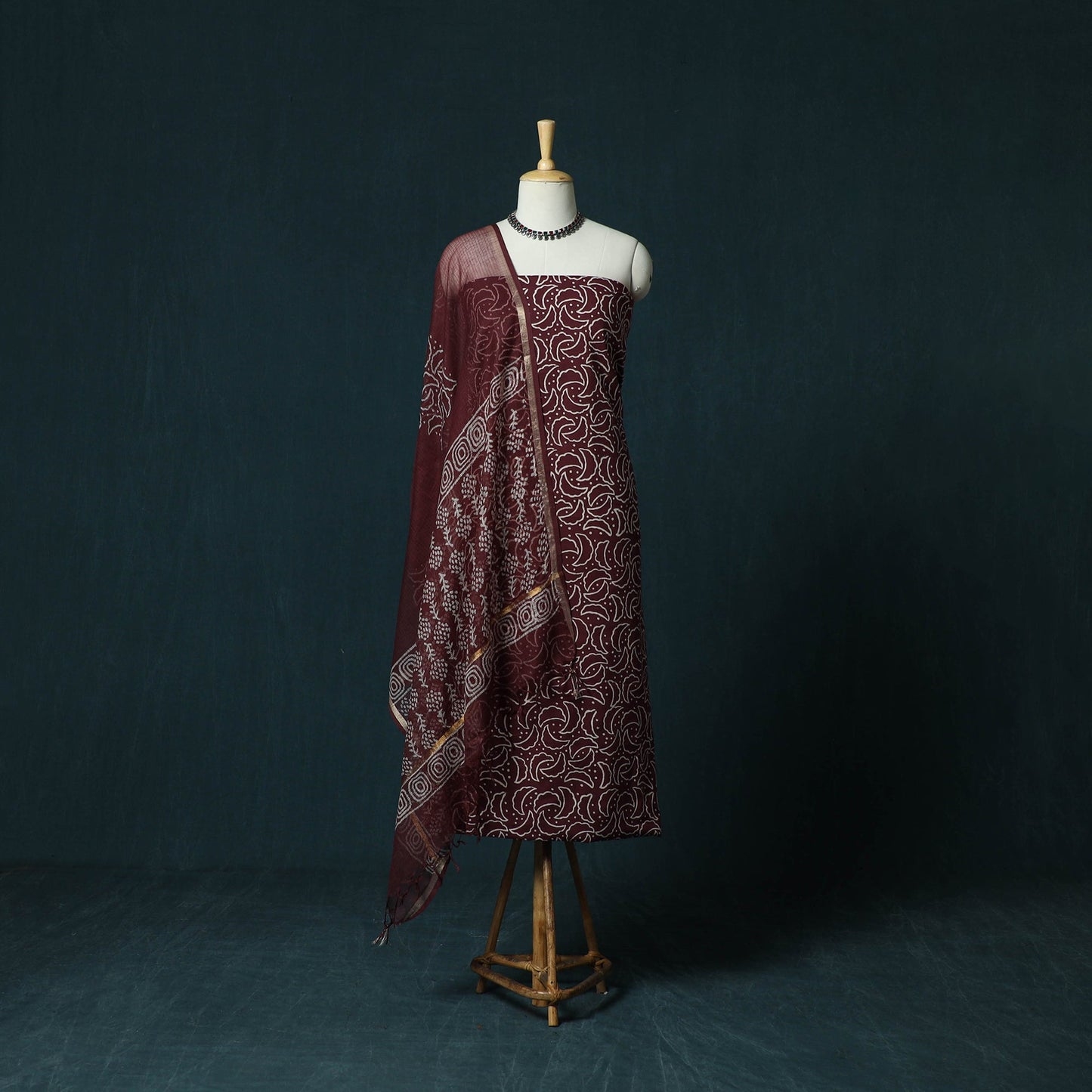 Hand block jaipur print cotton 3pc unstitched dress