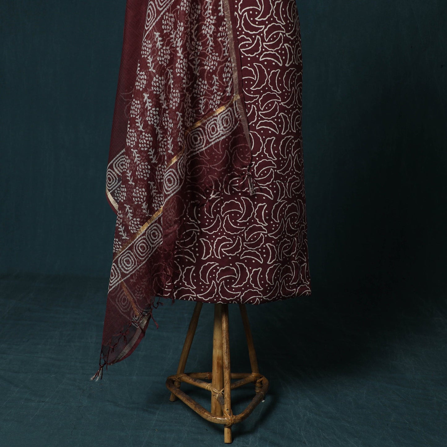 Hand block jaipur print cotton 3pc unstitched dress