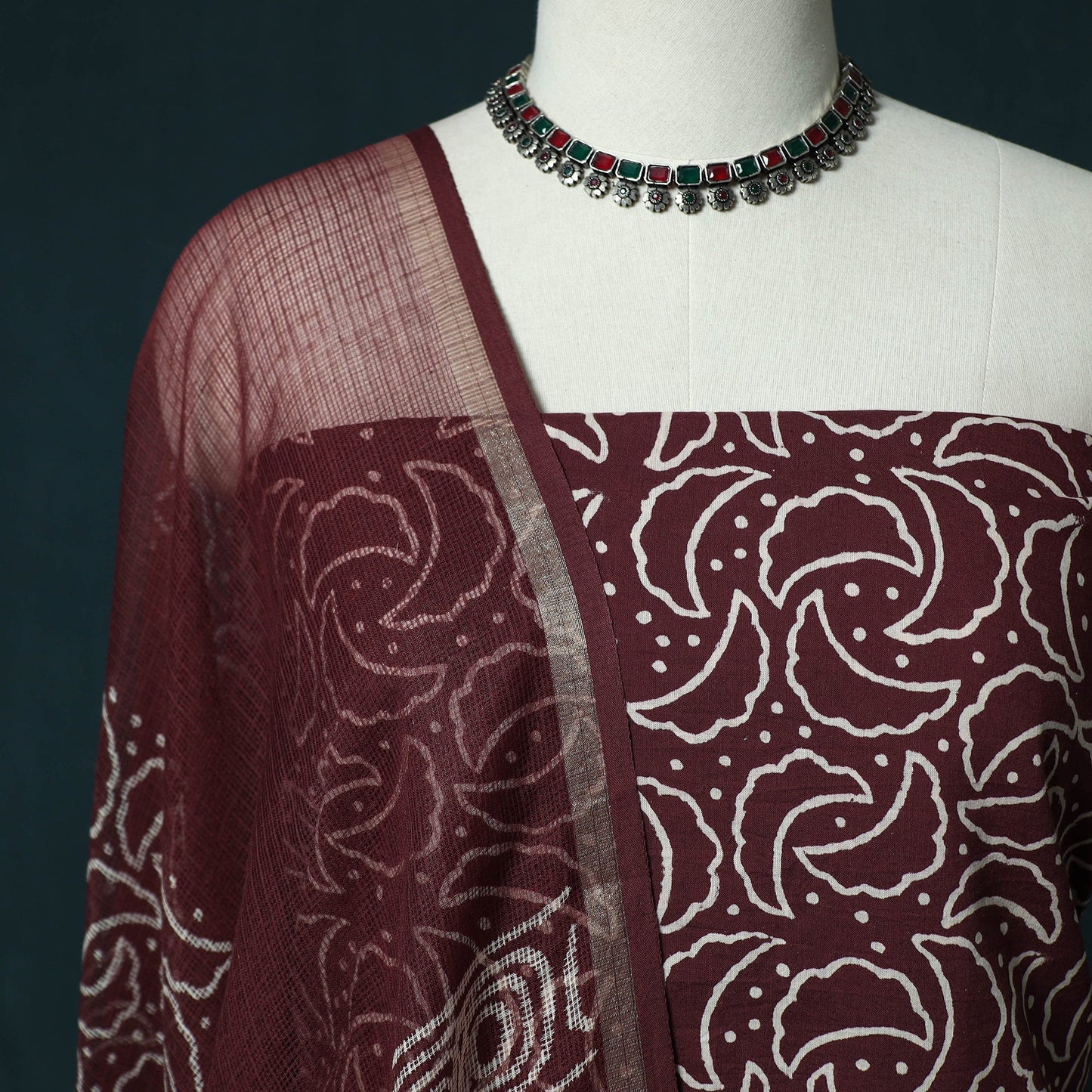 Hand block jaipur print cotton 3pc unstitched dress