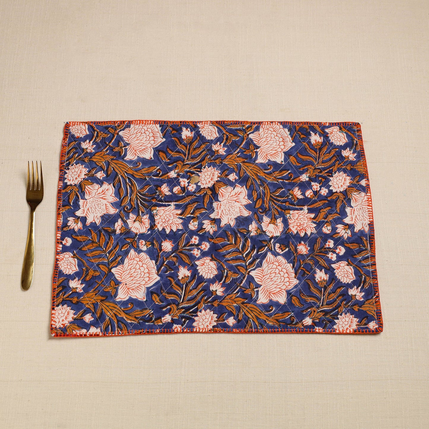 Maroon Hand Embroidered Floral Cotton Reversible Table Mat