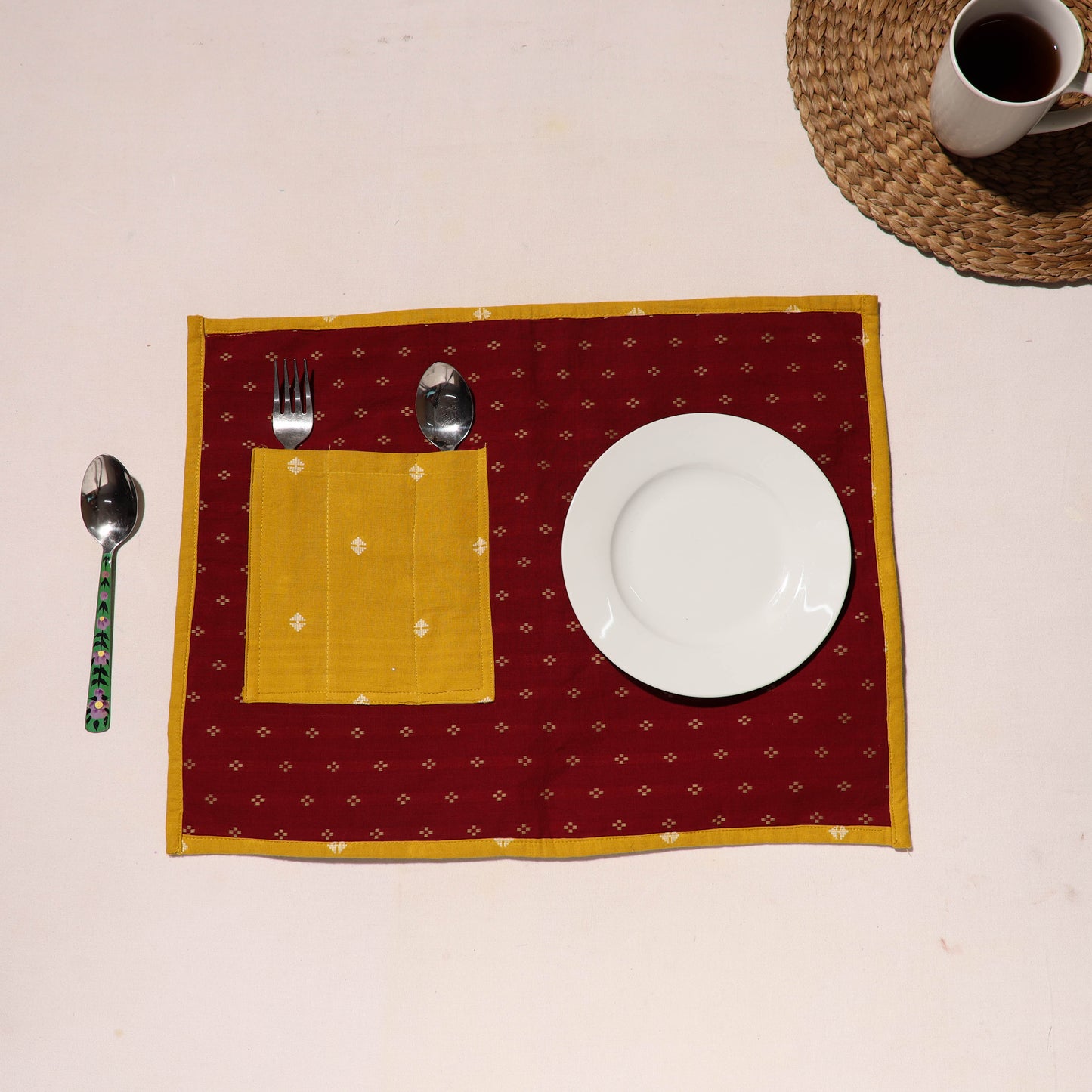 Maroon Jacquard Table Placemats for Home