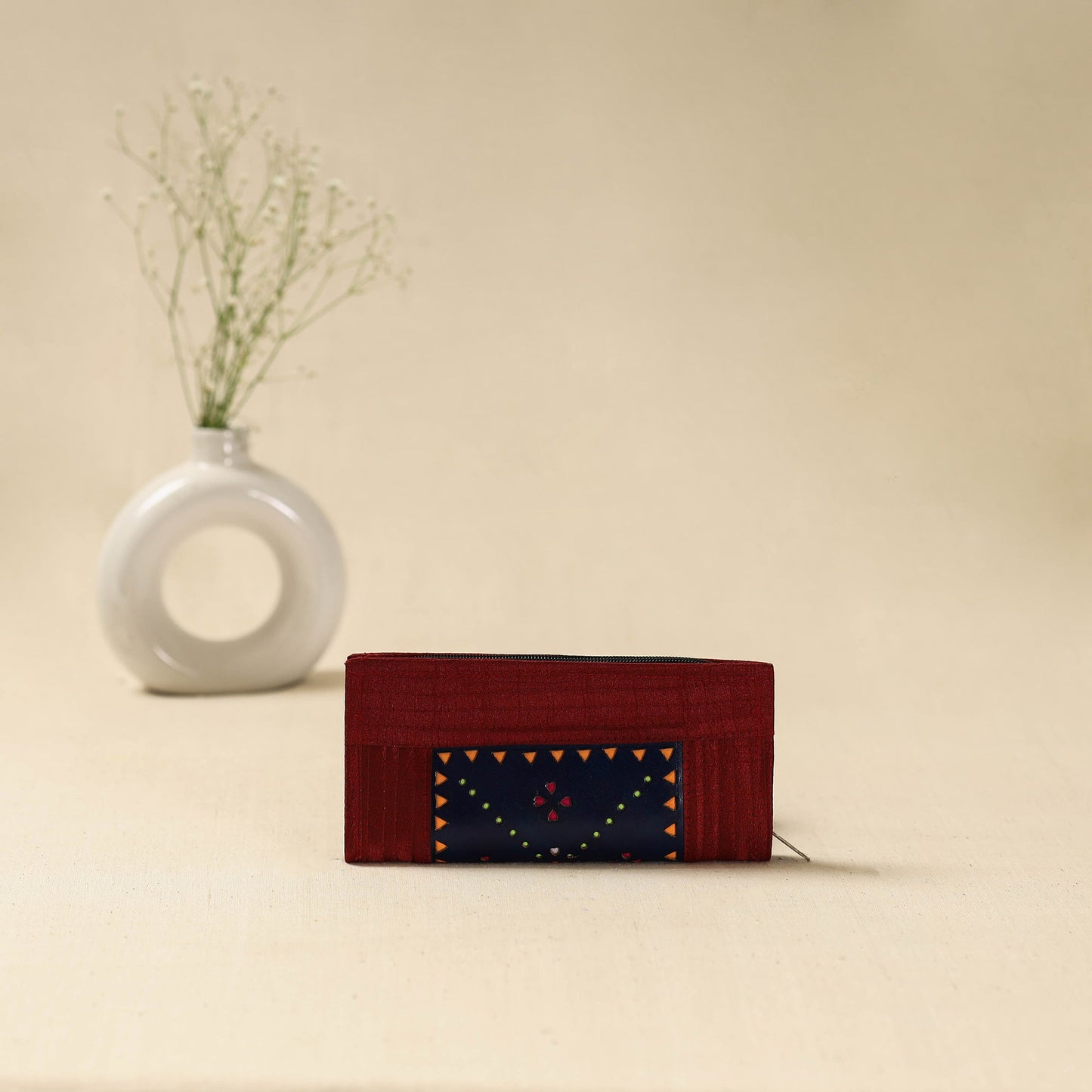 Maroon - handcrafted kutch leather clutch / wallet 30