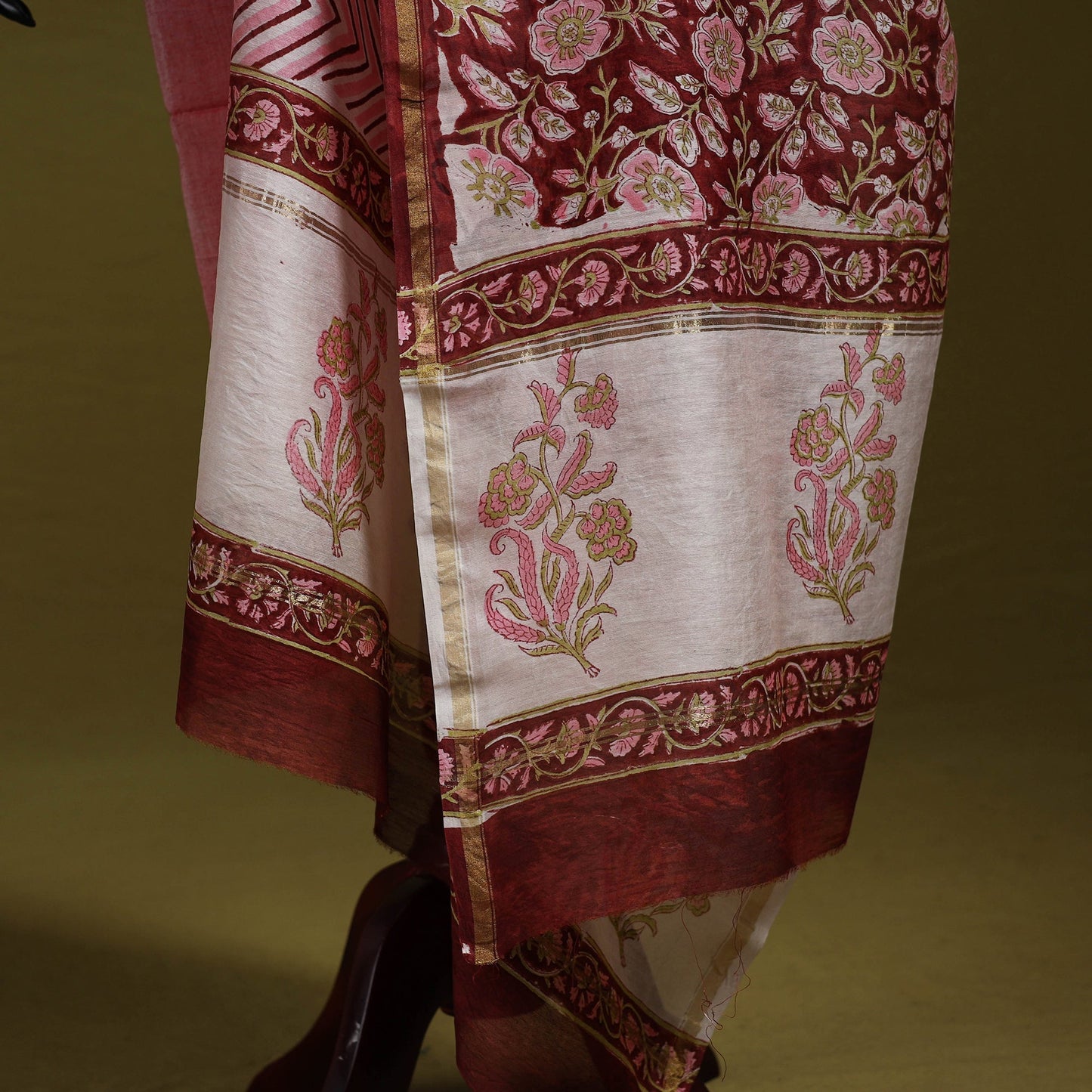 Maroon - handloom chanderi silk hand sanganeri dupatta 33