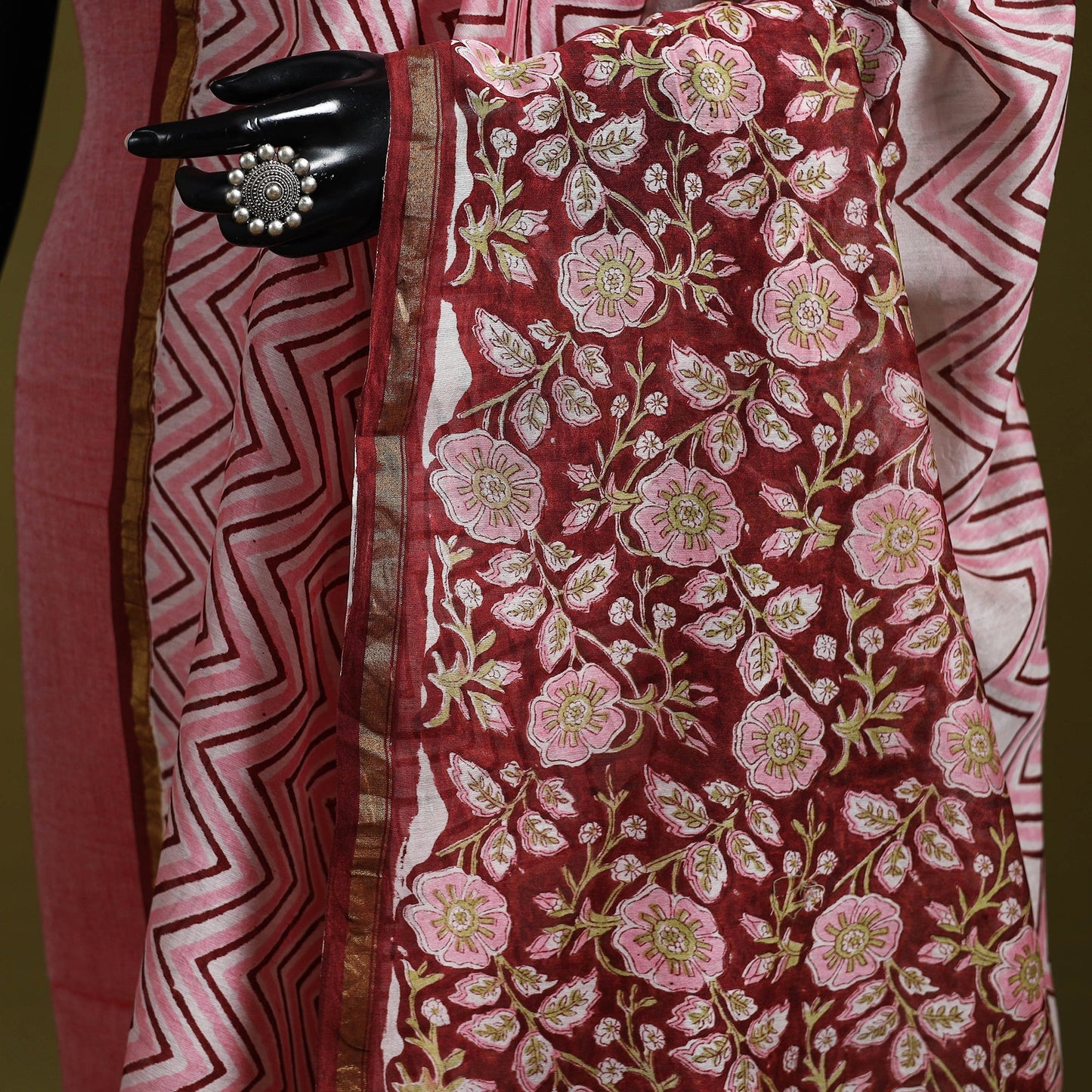 Maroon - handloom chanderi silk hand sanganeri dupatta 33