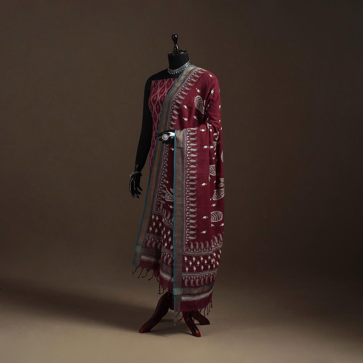 Maroon - handloom cotton bengal hand kantha work dupatta 23