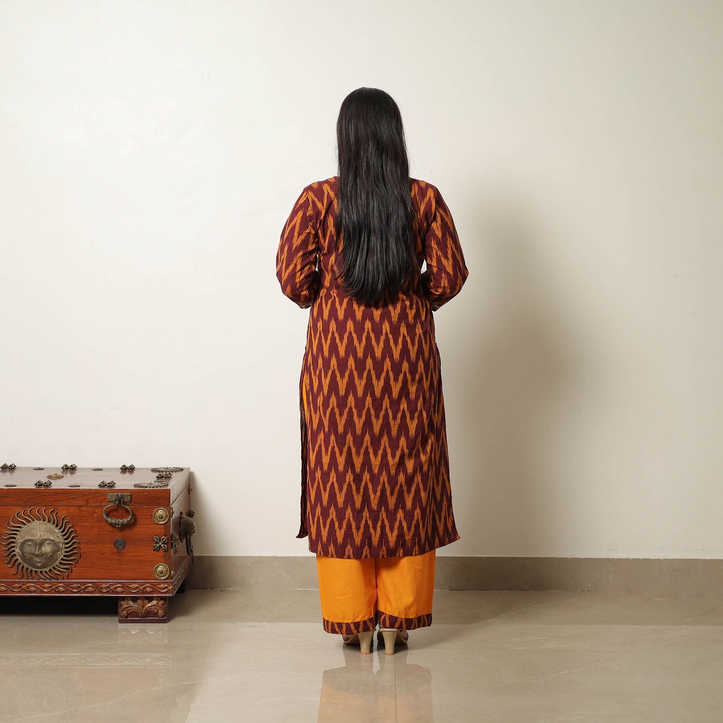 Maroon - handloom cotton pochampally ikat kurta set 15