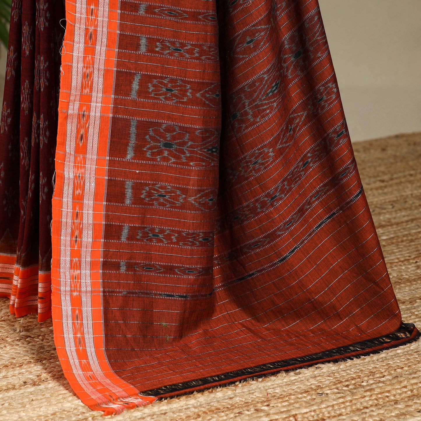 Maroon - handloom cotton sambalpuri ikat saree 09
