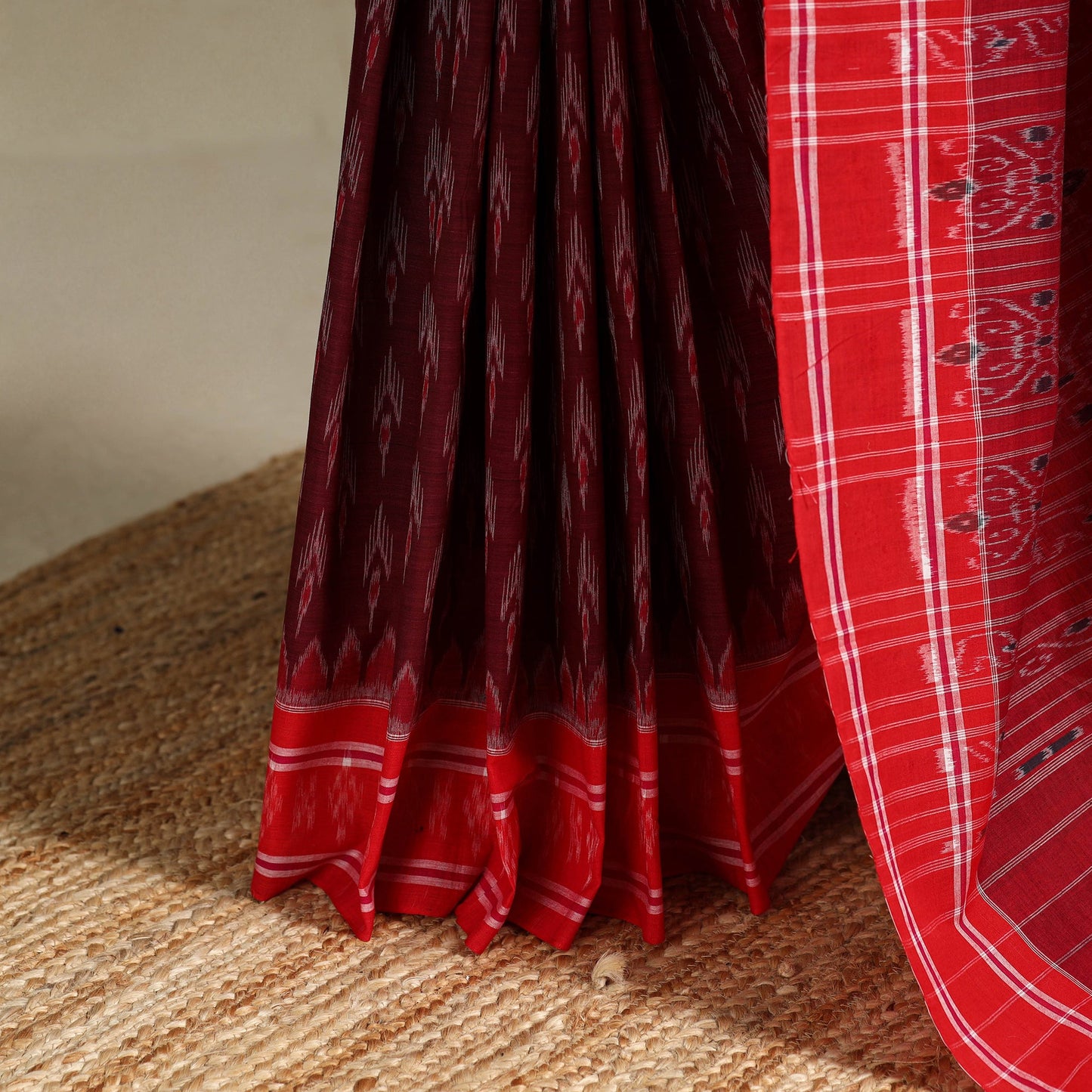 Maroon - handloom cotton sambalpuri ikat saree 21