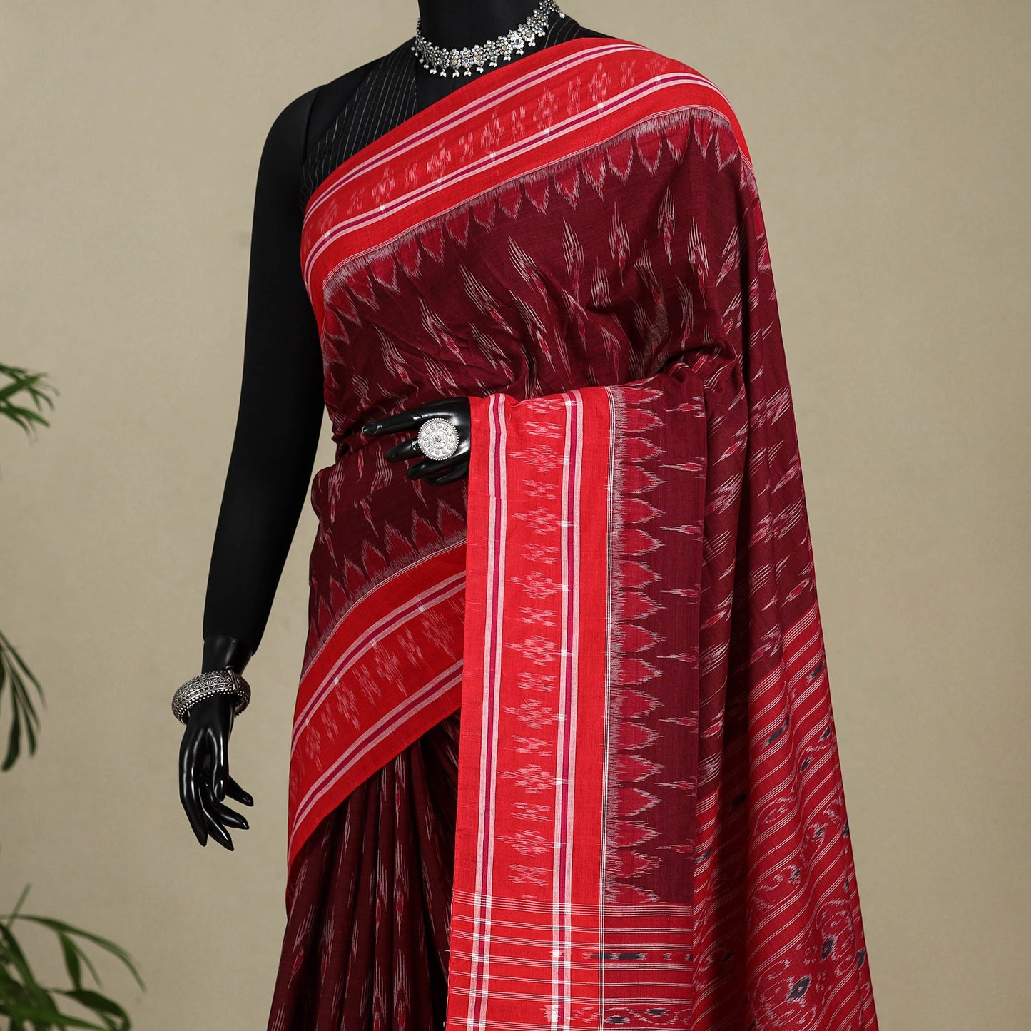 Maroon - handloom cotton sambalpuri ikat saree 21