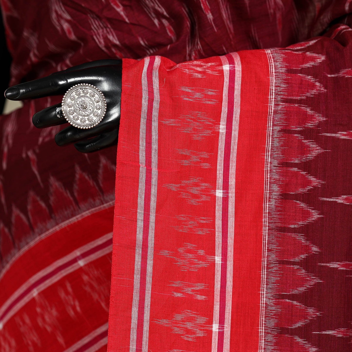 Maroon - handloom cotton sambalpuri ikat saree 21