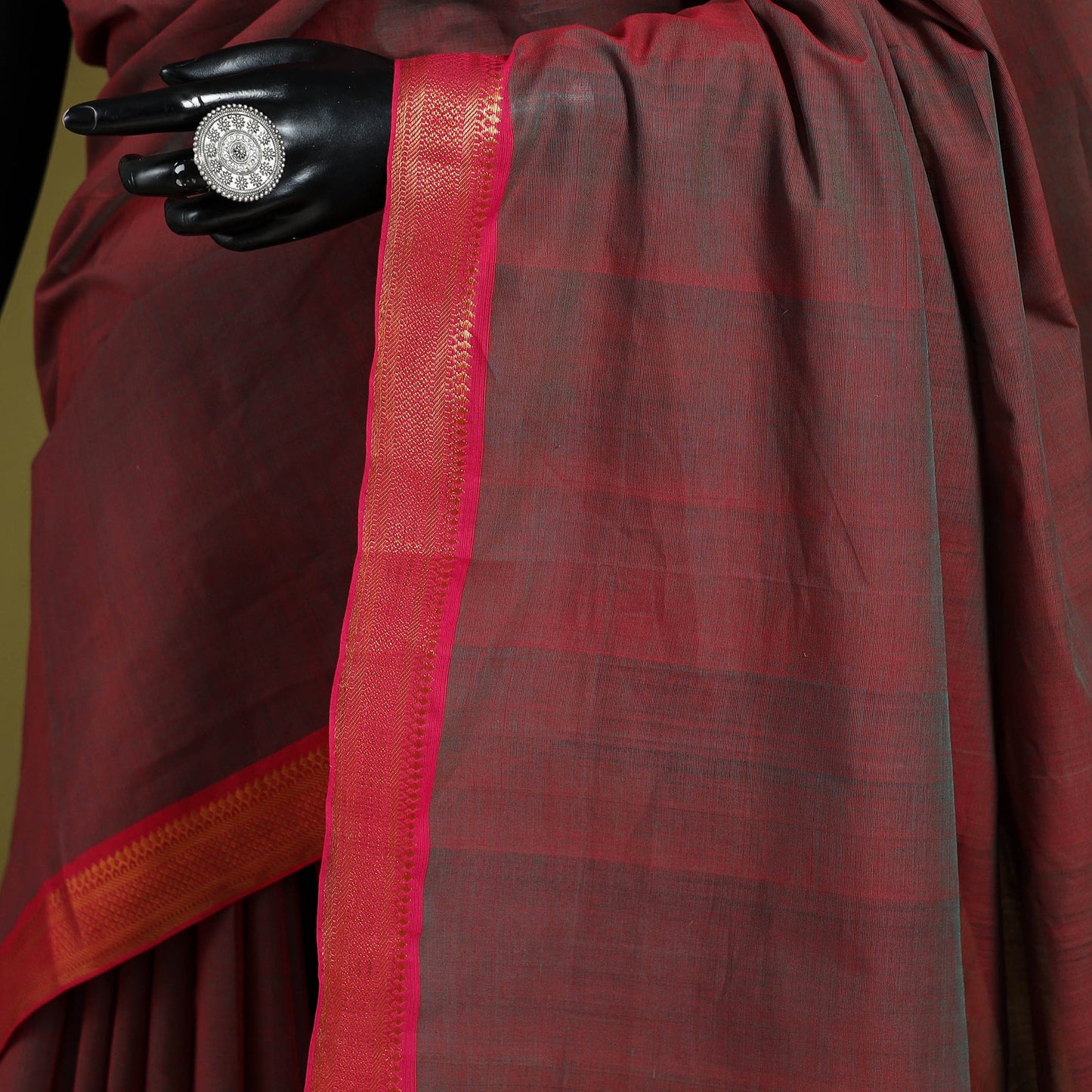 Maroon - handloom cotton zari border mangalagiri saree 07
