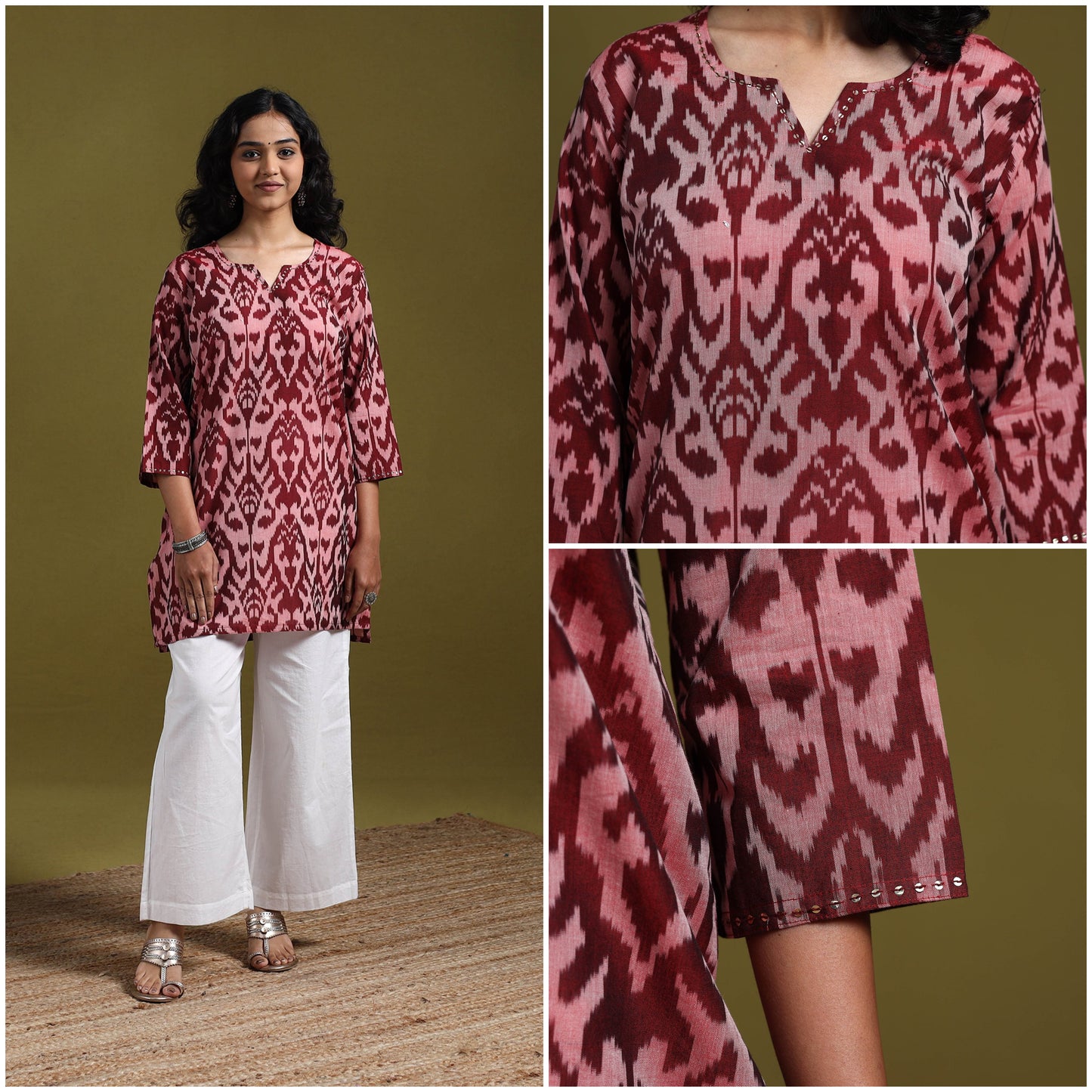 Handloom embroidered mercerised cotton short pochampally