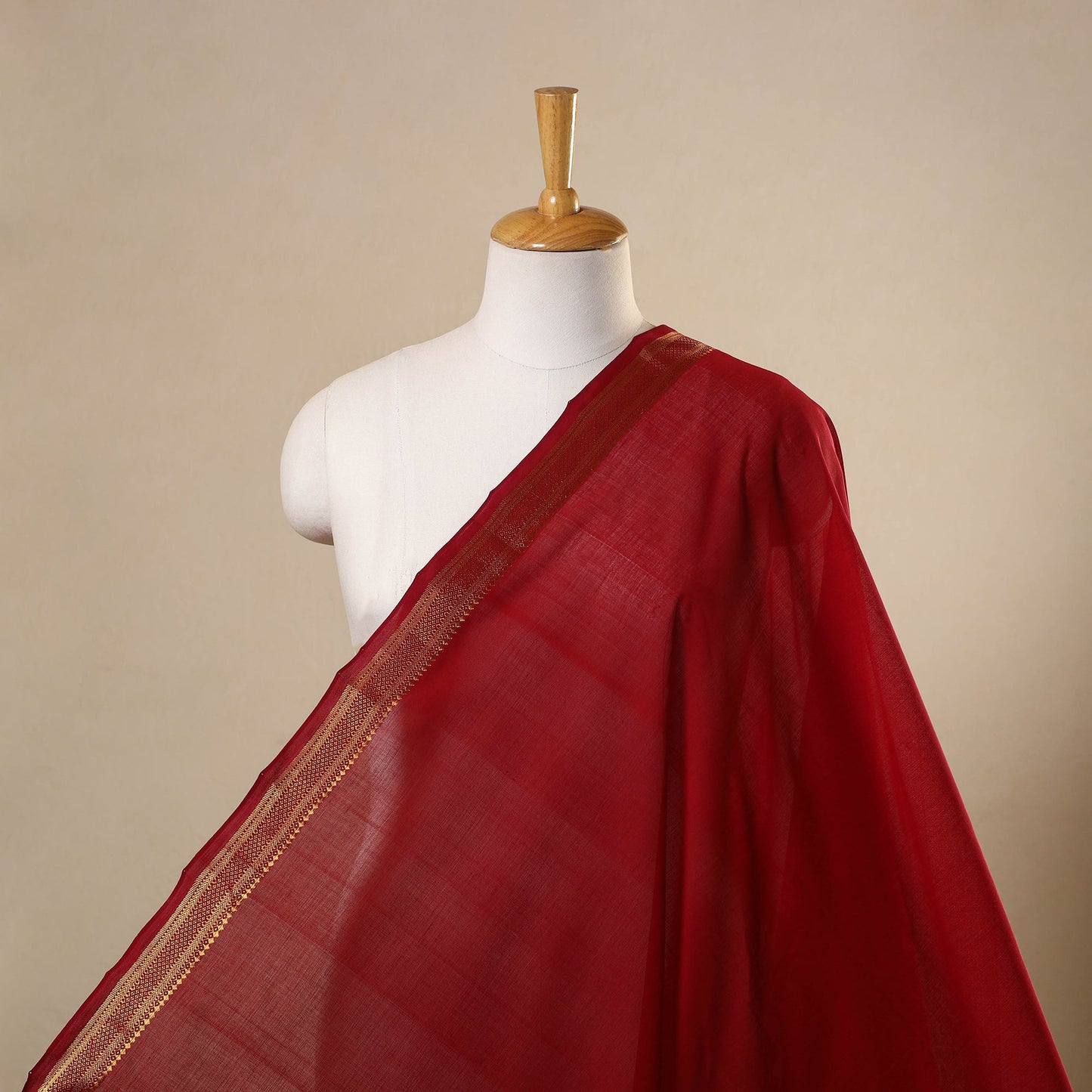 Maroon Handloom Mangalagiri Cotton Fabric with Zari Border