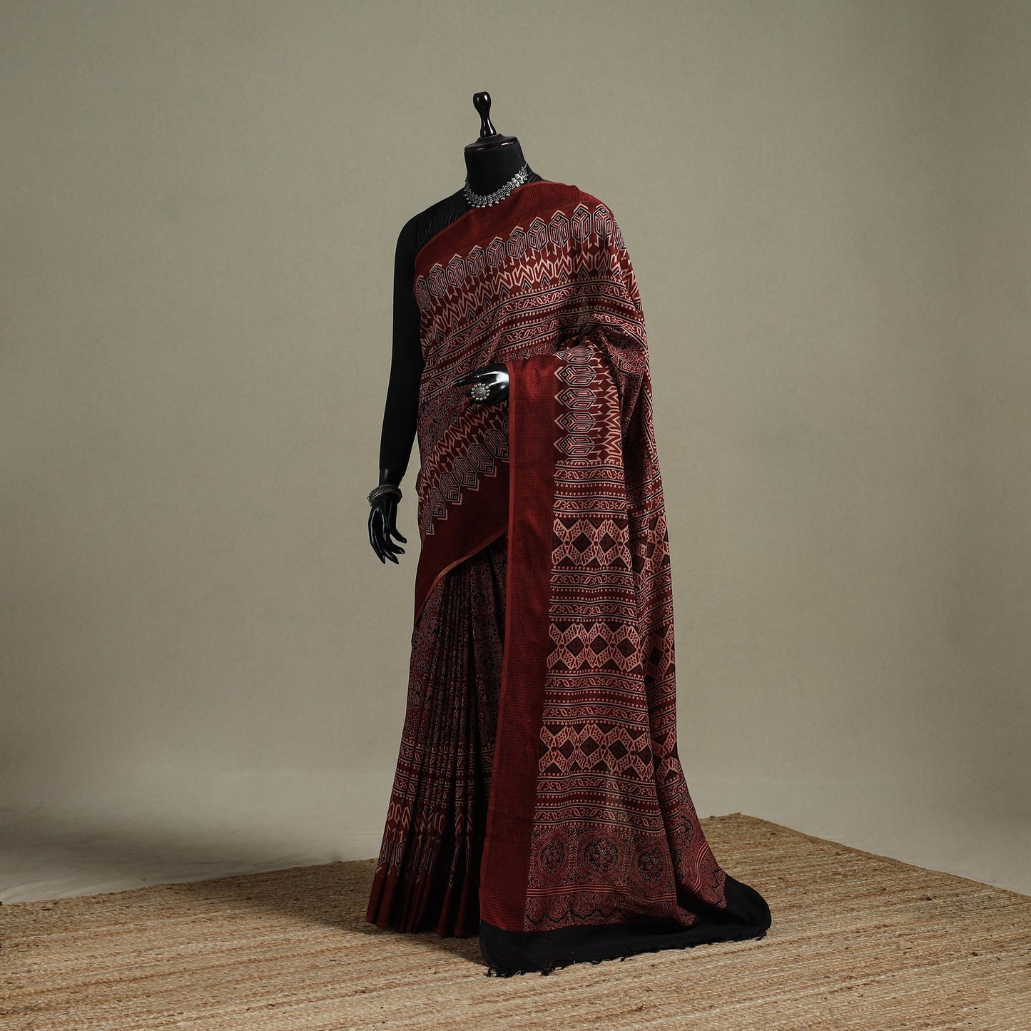 Handloom natural dyed hand maheshwari cotton saree