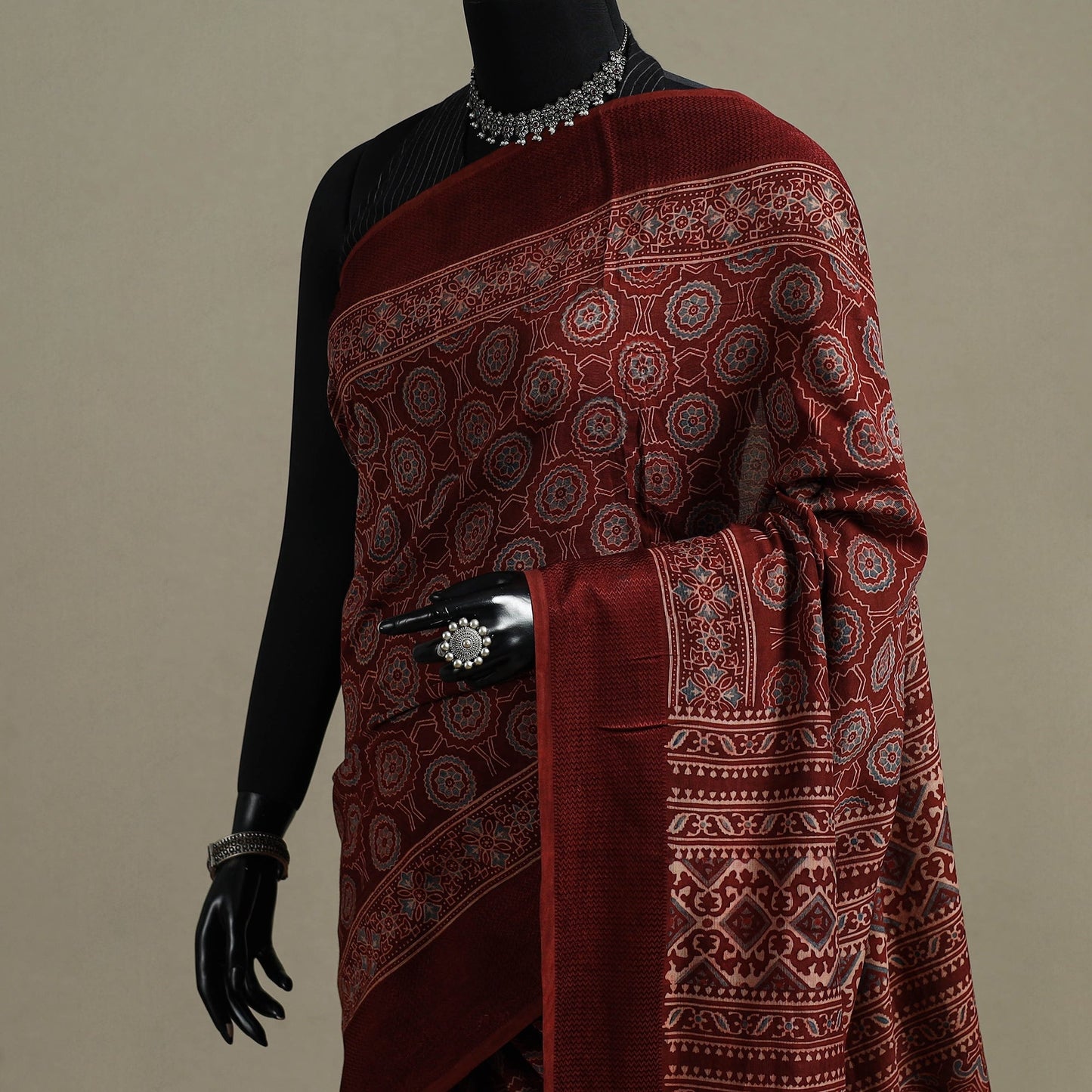 Handloom natural dyed hand maheshwari cotton saree