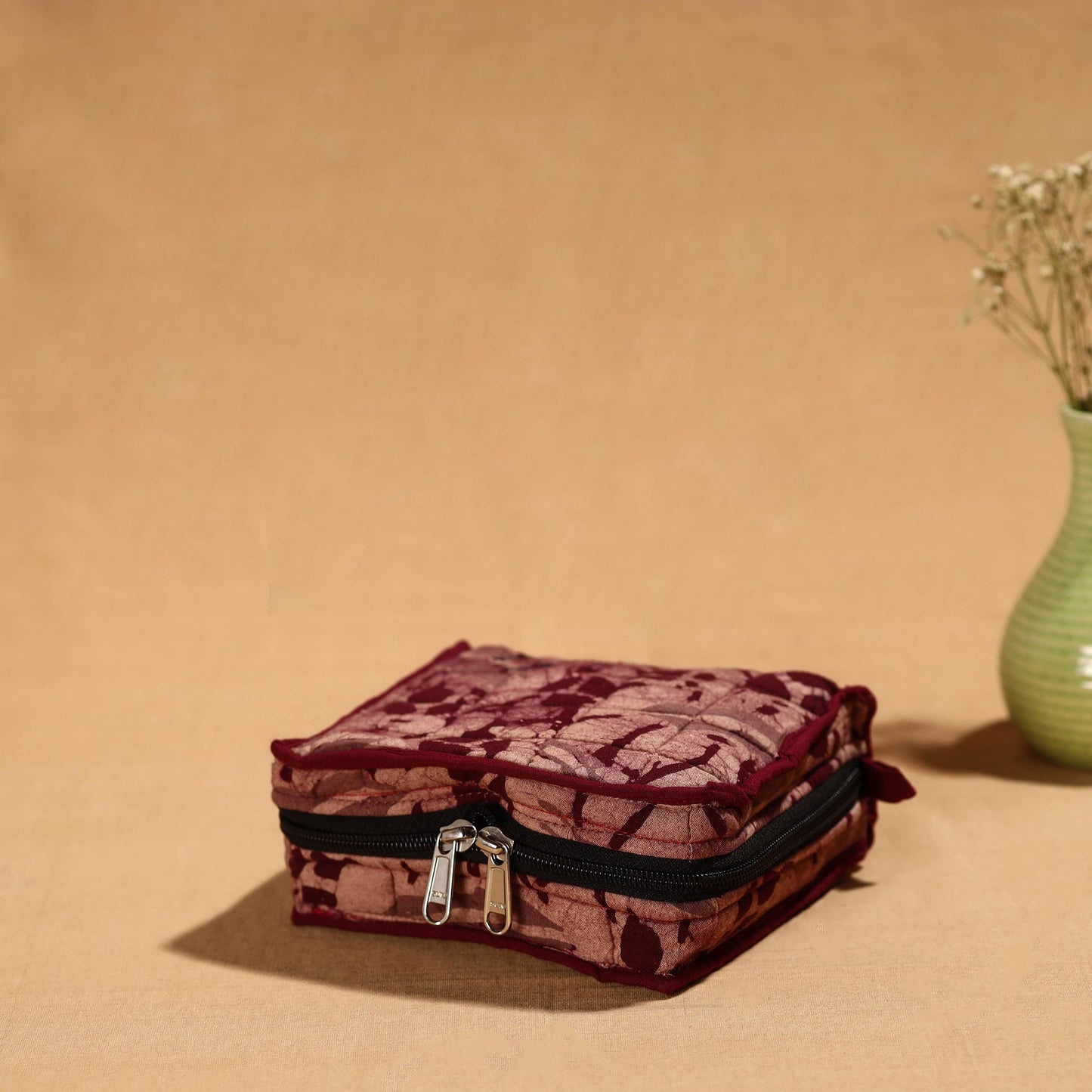 Maroon Handmade Cotton Jewelry Bag - 4 Pockets | iTokri