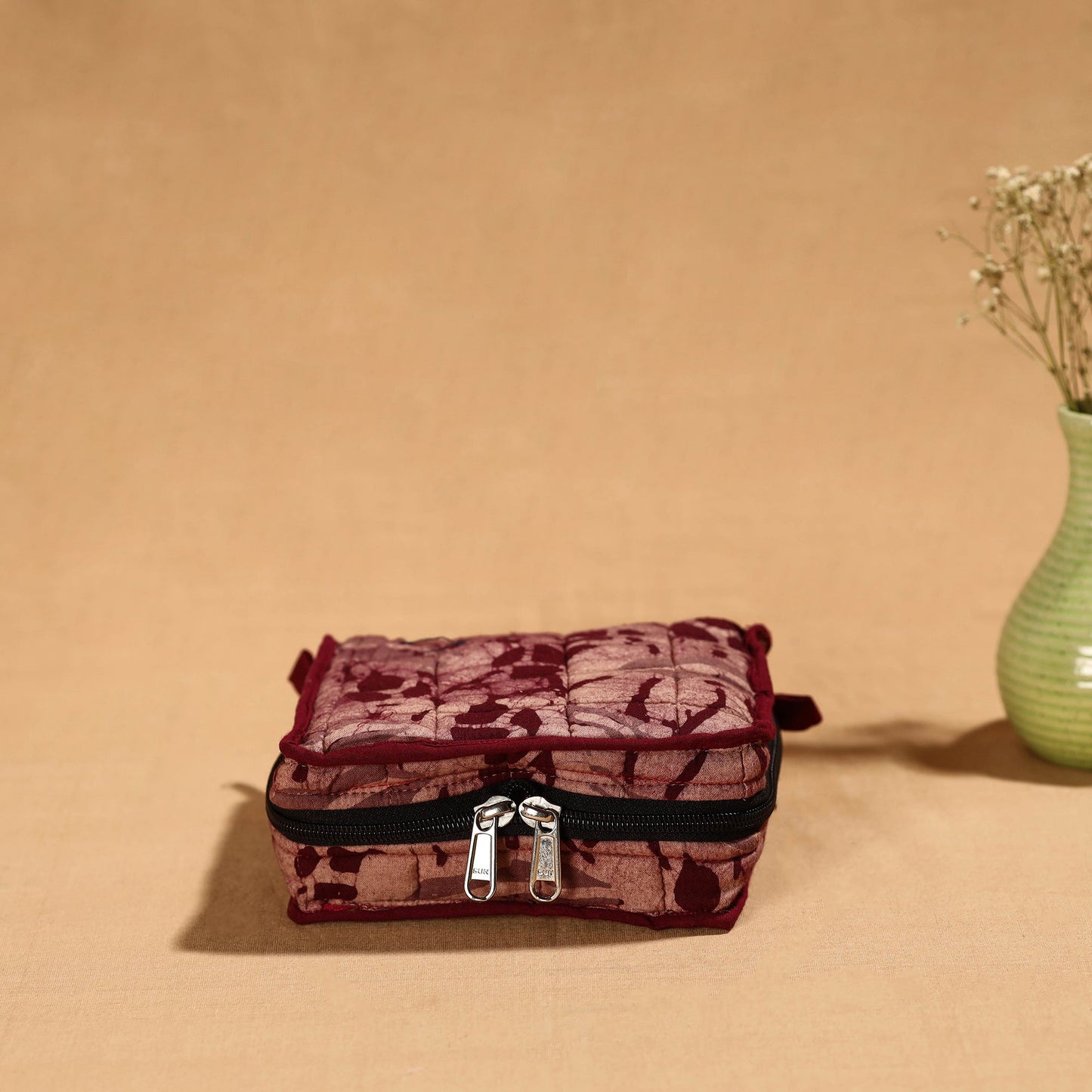 Maroon Handmade Cotton Jewelry Bag - 4 Pockets | iTokri