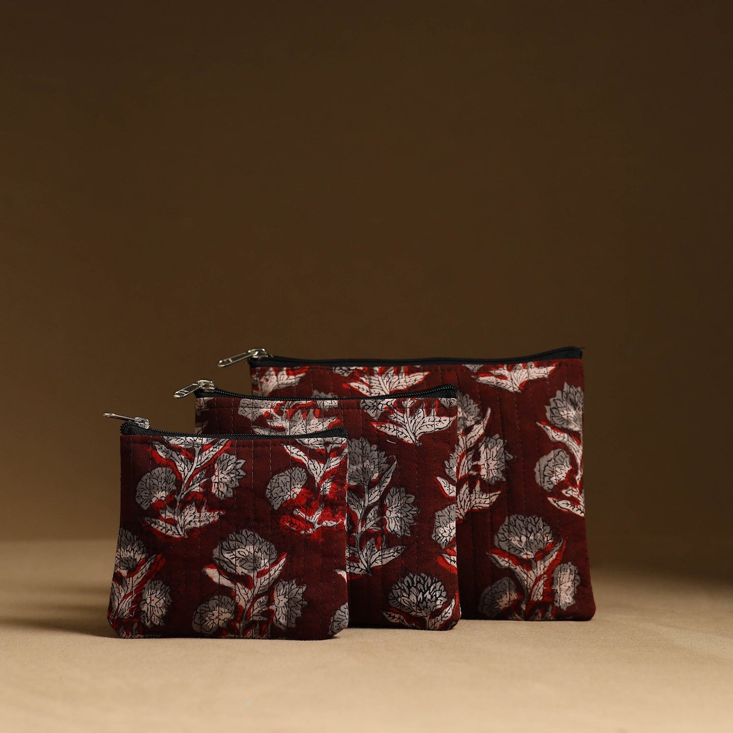 Maroon - handmade cotton multipurpose utility pouches (set