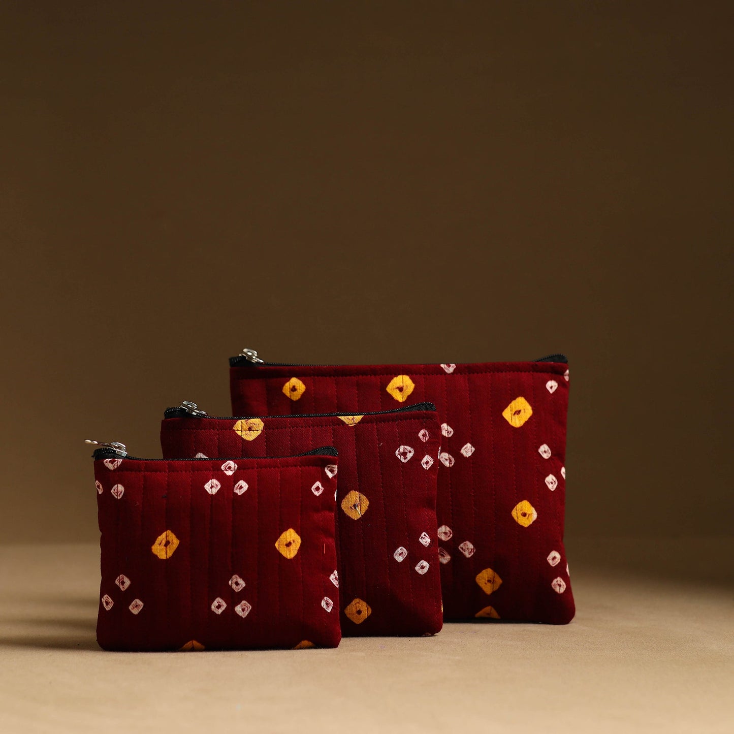 Maroon - handmade cotton multipurpose utility pouches (set