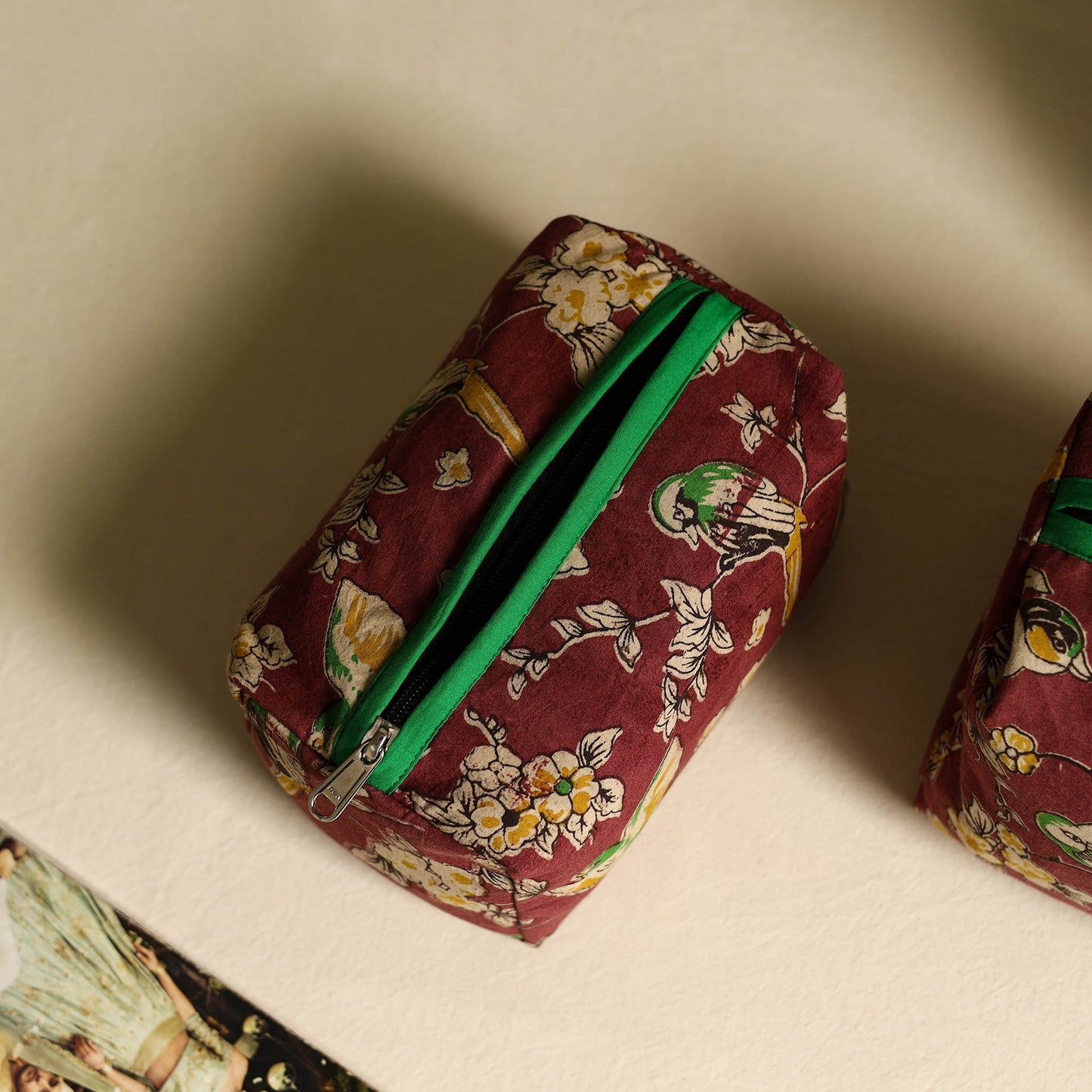 Maroon Handmade Cotton Toiletry Bags (Set of 3)
