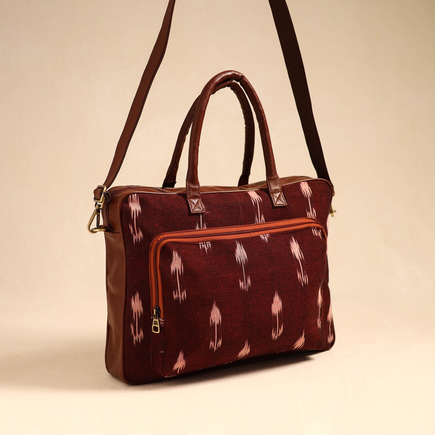 Maroon Handmade Pochampally Ikat Laptop Bag