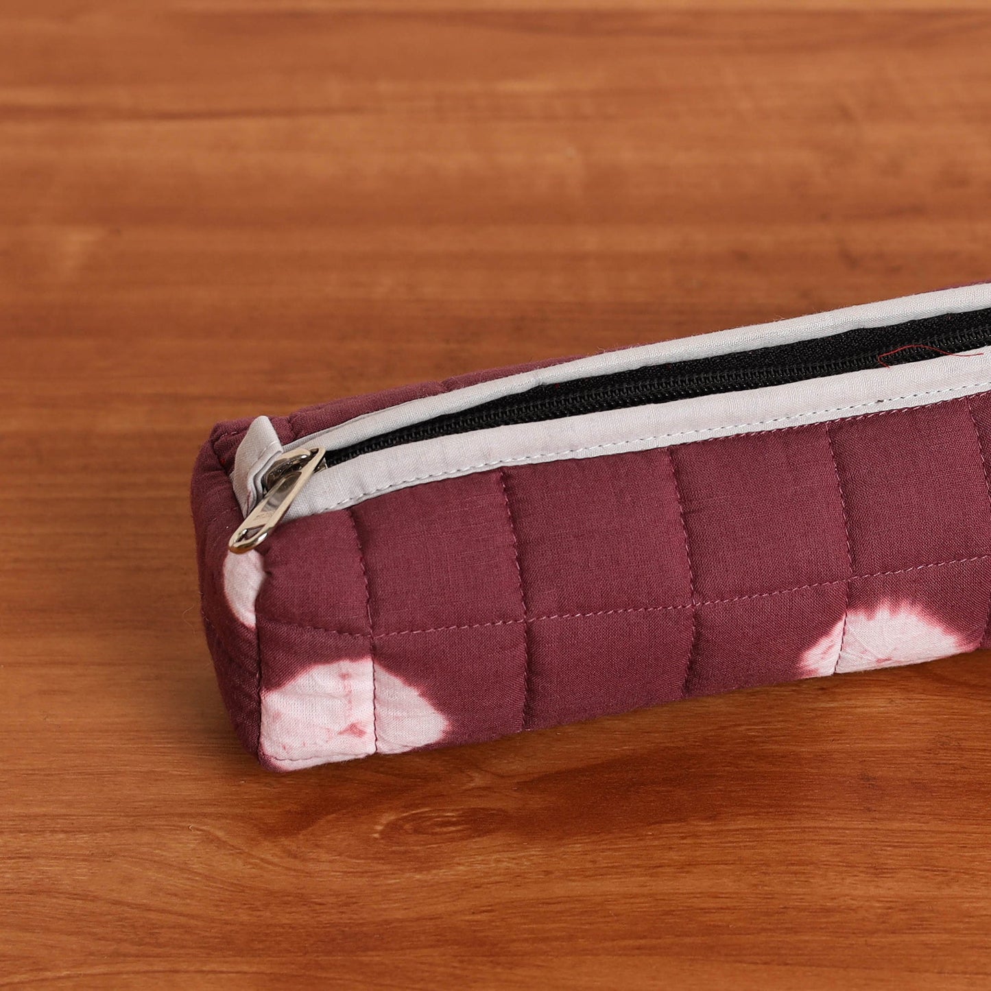 Maroon Handmade Quilted Cotton Pencil Pouch