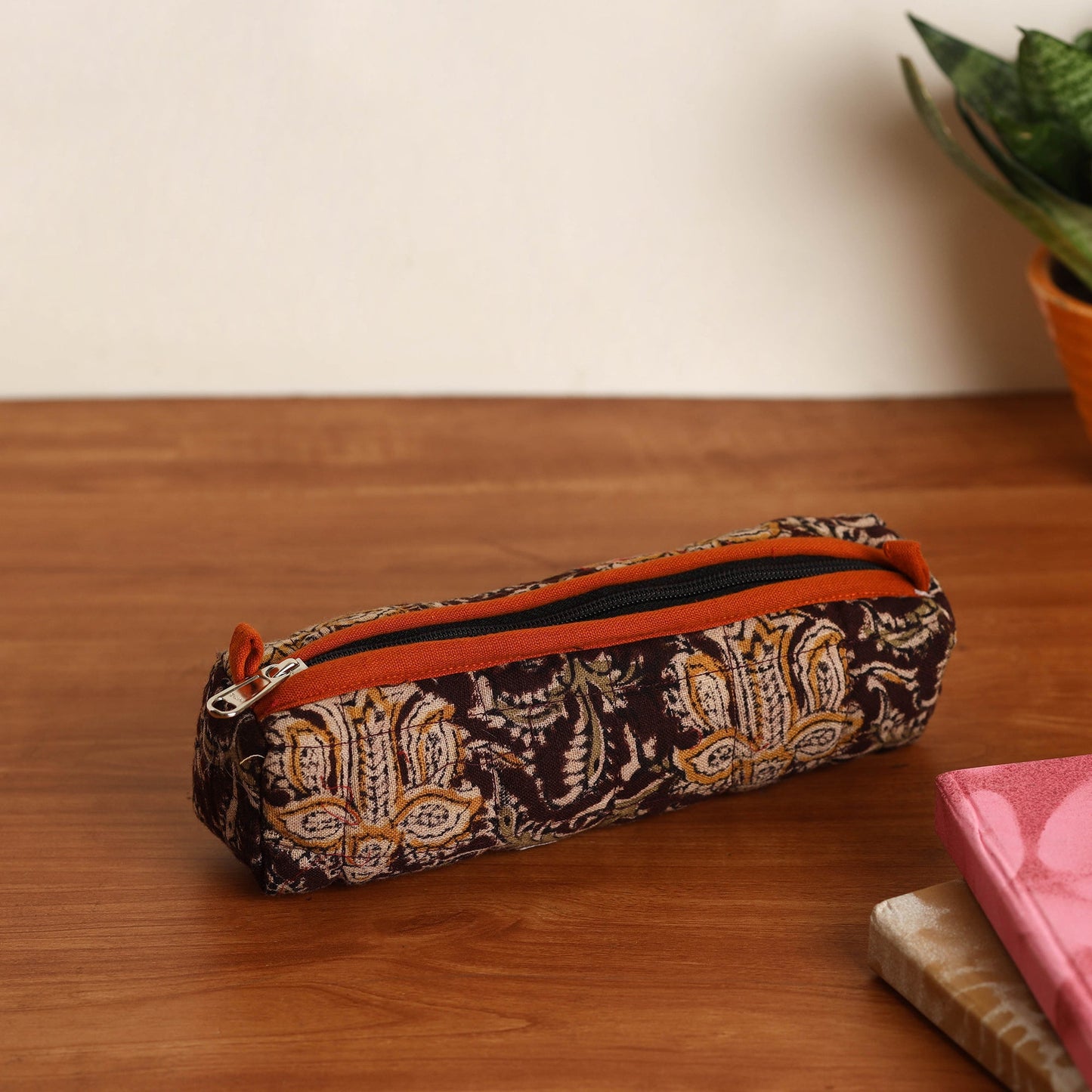Maroon Handmade Quilted Cotton Pencil Pouch