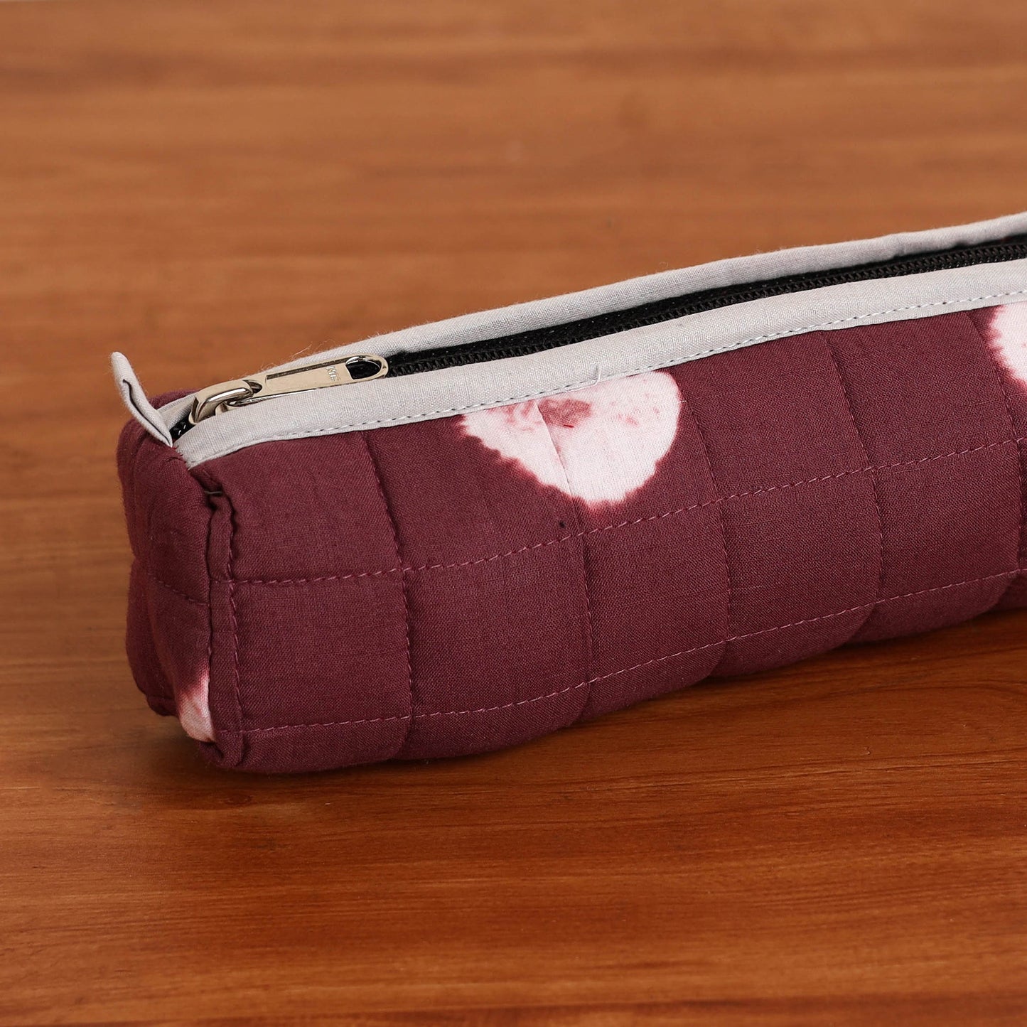 Maroon Handmade Quilted Cotton Pencil Pouch
