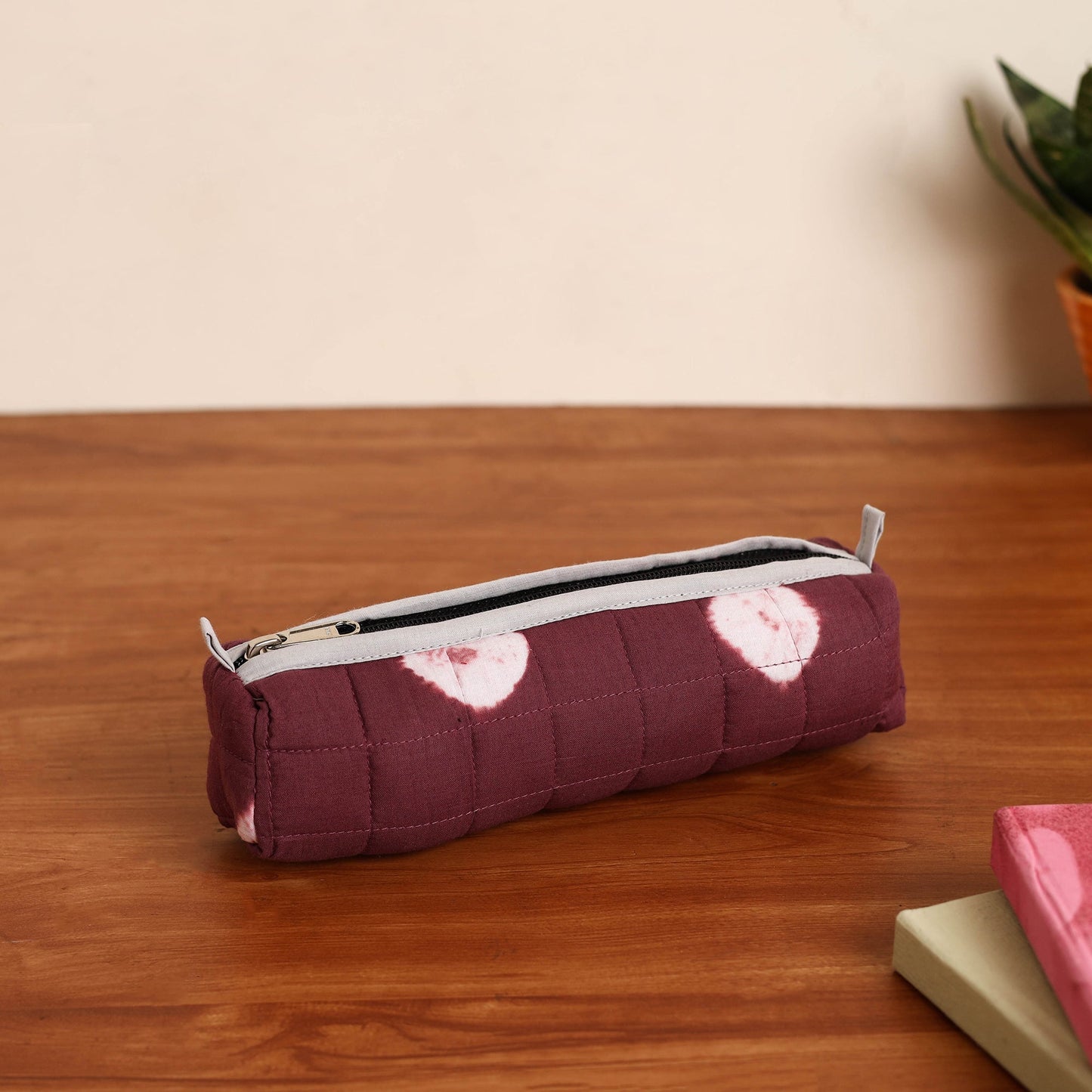 Maroon Handmade Quilted Cotton Pencil Pouch