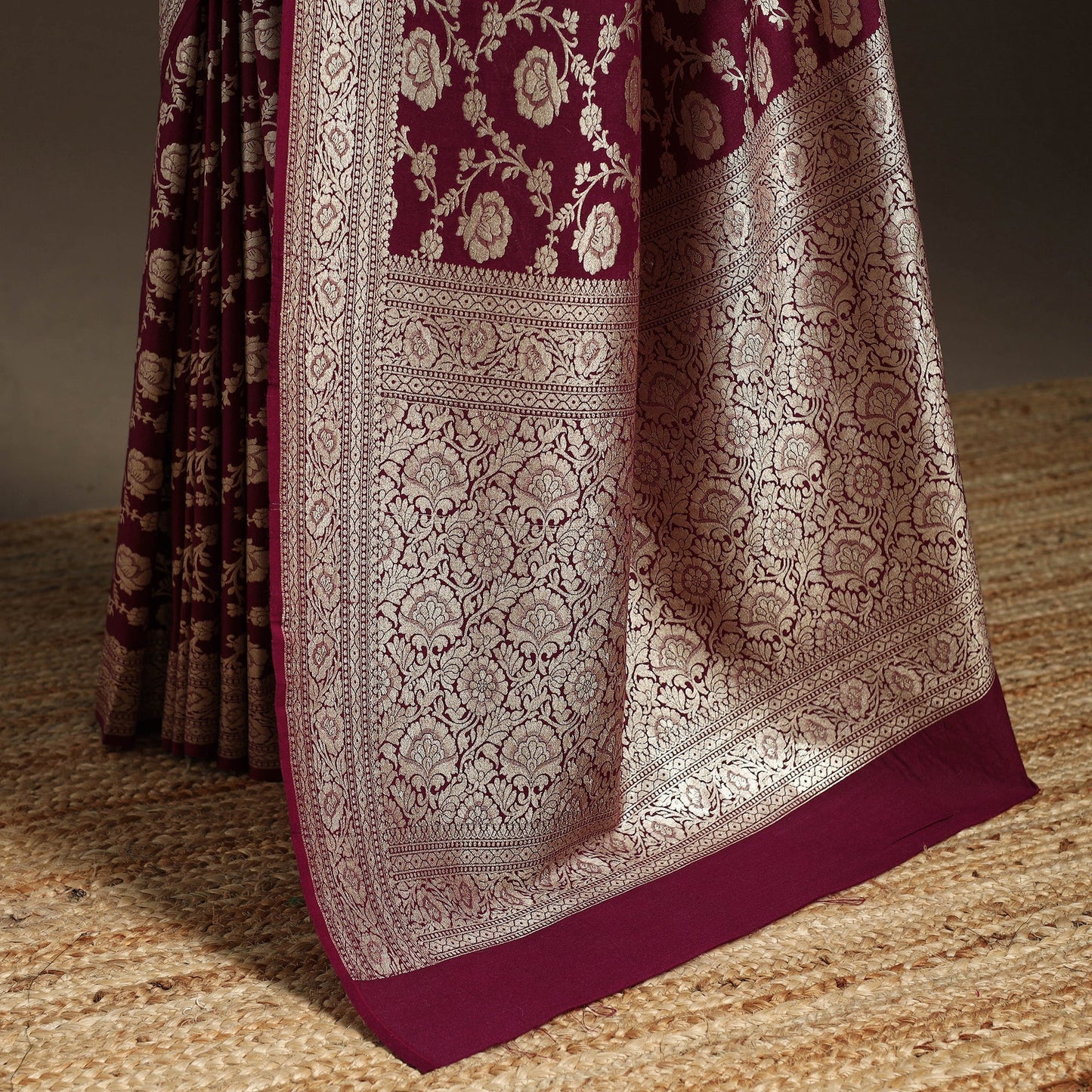 Handwoven zari jaal work mulberry x muga silk heavy