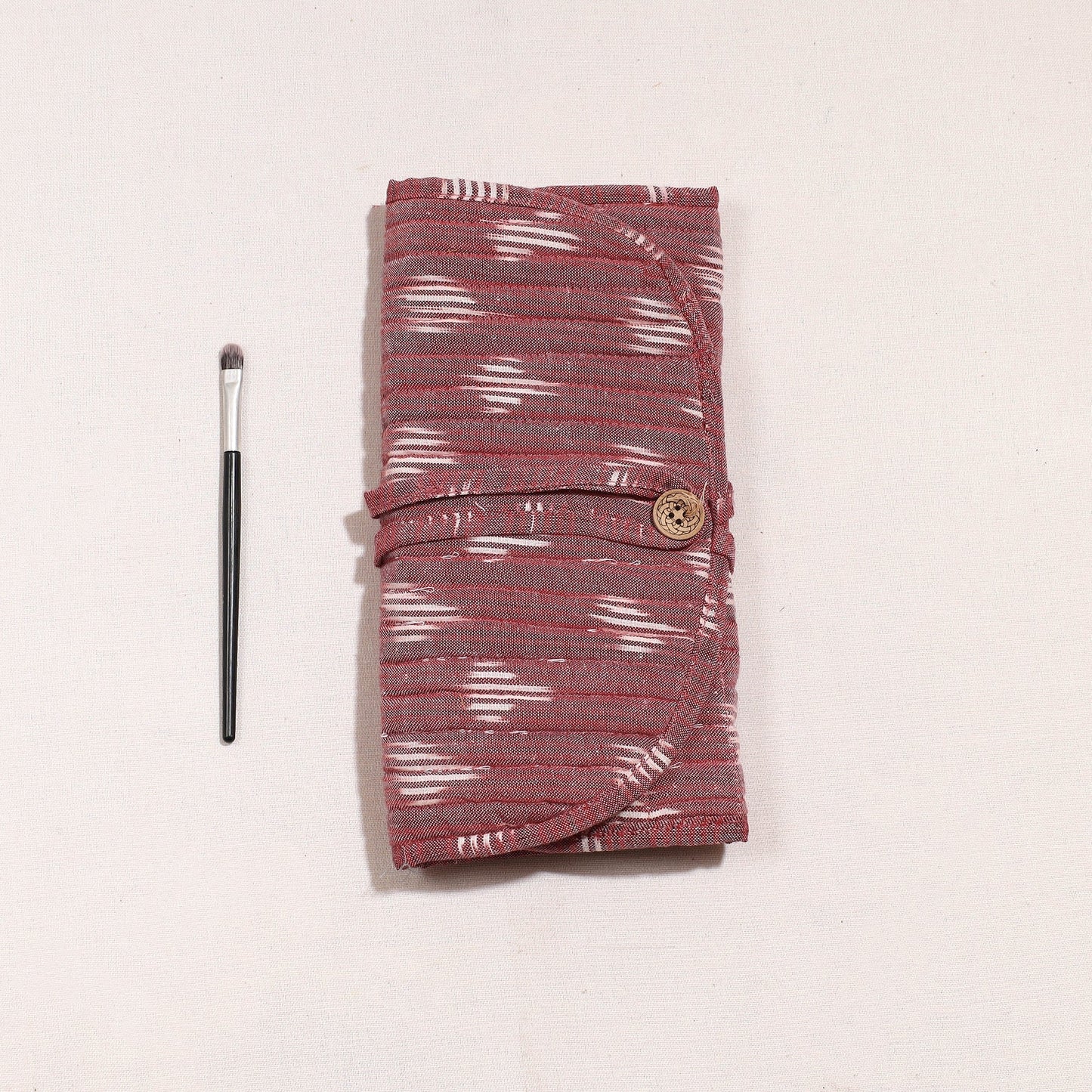 Ikat Fabric Multipurpose Segmented Make-up Brush Wrap Pouch/Case