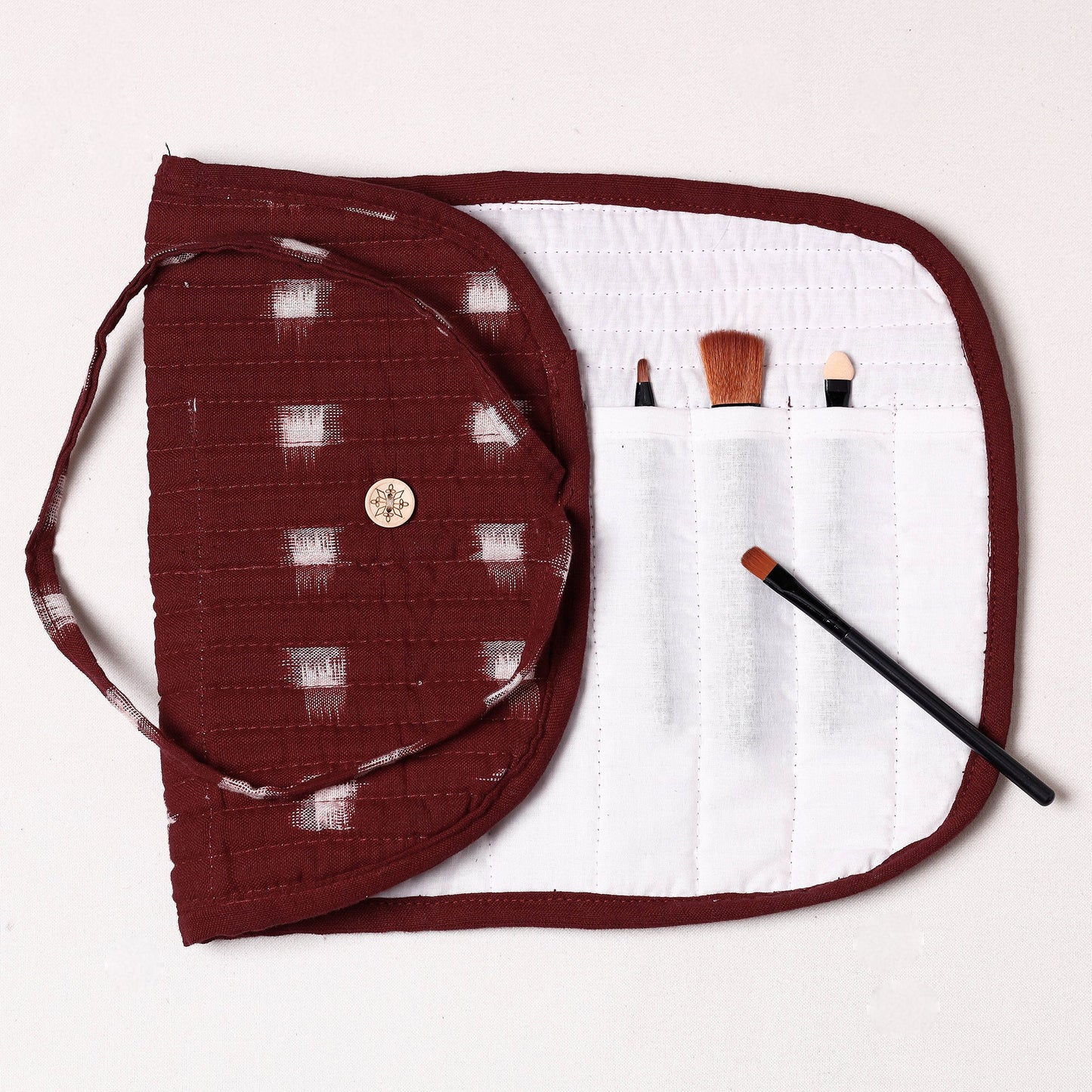Ikat Fabric Multipurpose Segmented Make-up Brush Wrap Pouch/Case
