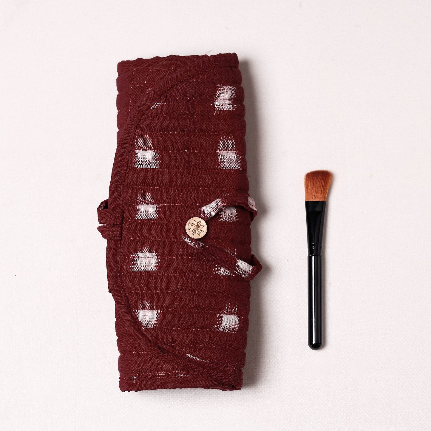 Ikat Fabric Multipurpose Segmented Make-up Brush Wrap Pouch/Case