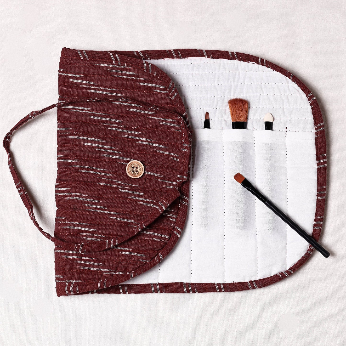 Ikat Fabric Multipurpose Segmented Make-up Brush Wrap Pouch/Case