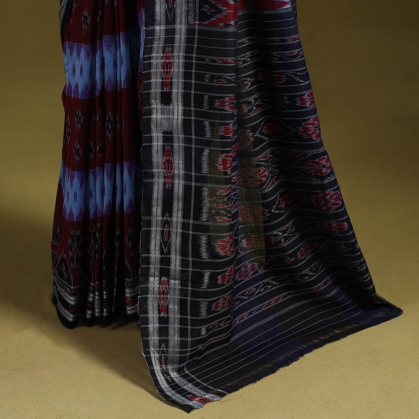Maroon - ikat handloom pure cotton sambalpuri saree 10